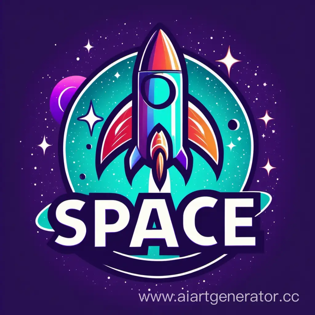 Логотип космический табак, бирюзовые и фиолетовые цвета, вместо буквы след от ракеты, который ведет к небольшой мультяшкой ракете, надпись space, более минималистичный дизайн и что-то похожее на табачный логотип 