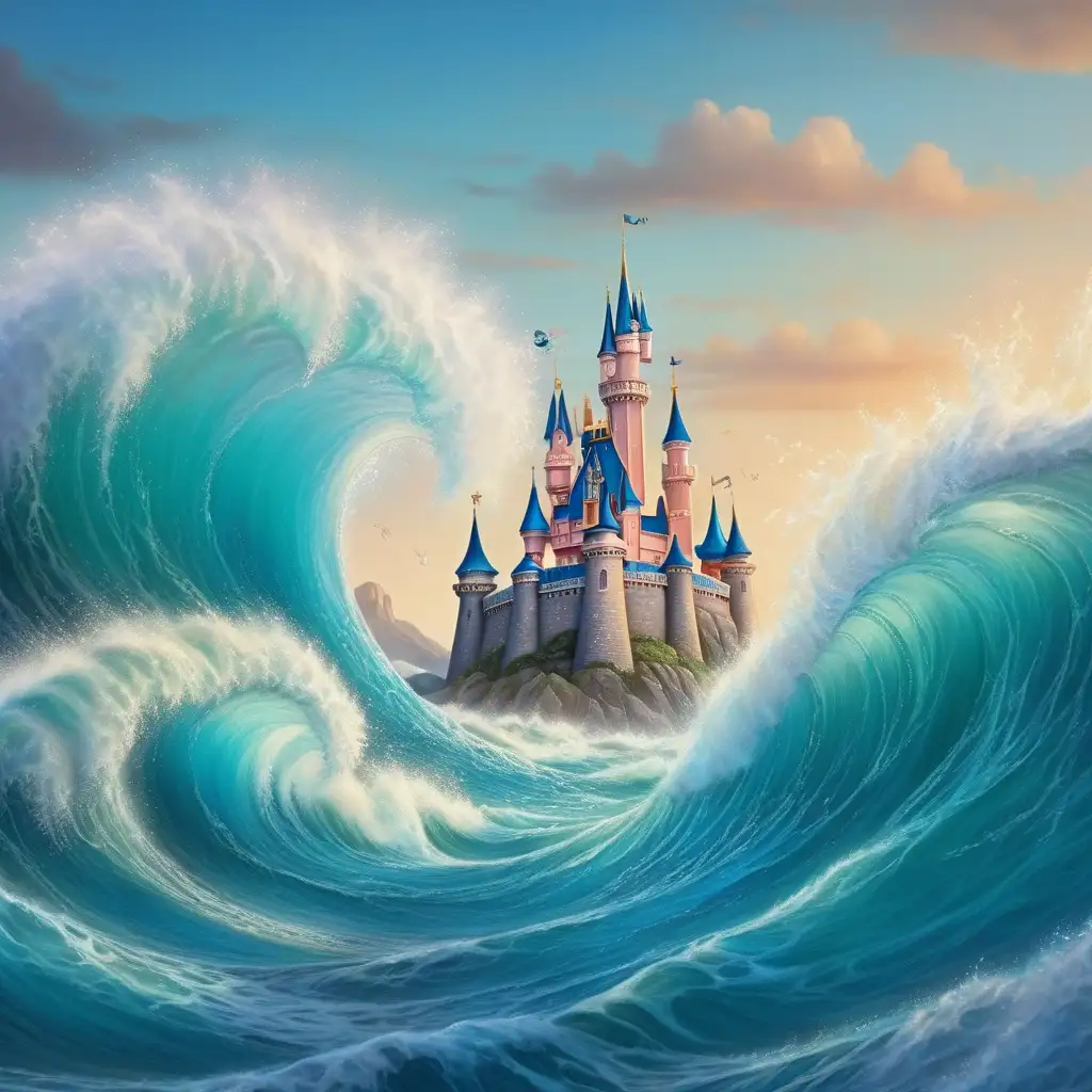 disney style parted sea in waves crashing down