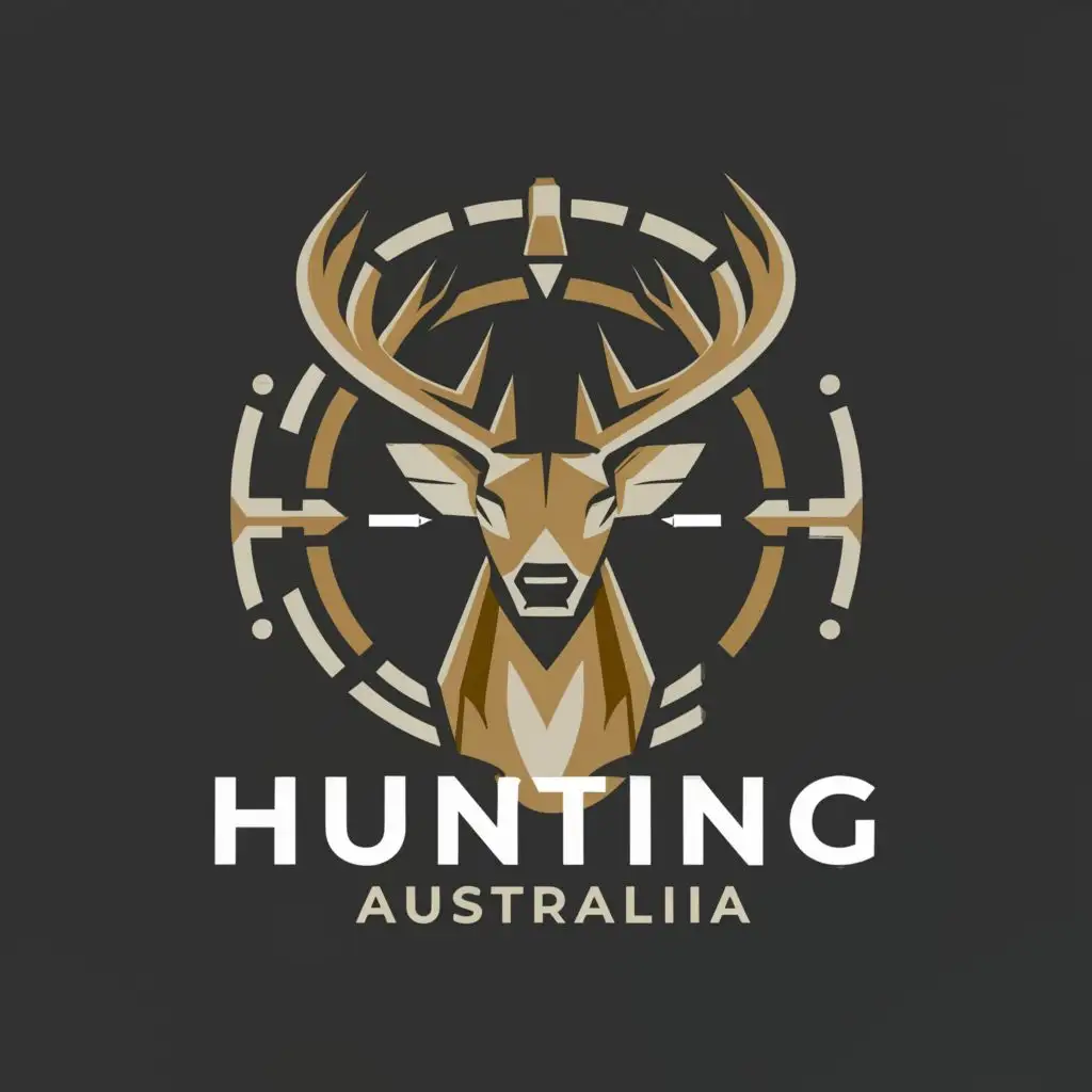 a logo design,with the text "Hunting Australia", main symbol:deer in scope,Moderate,clear background