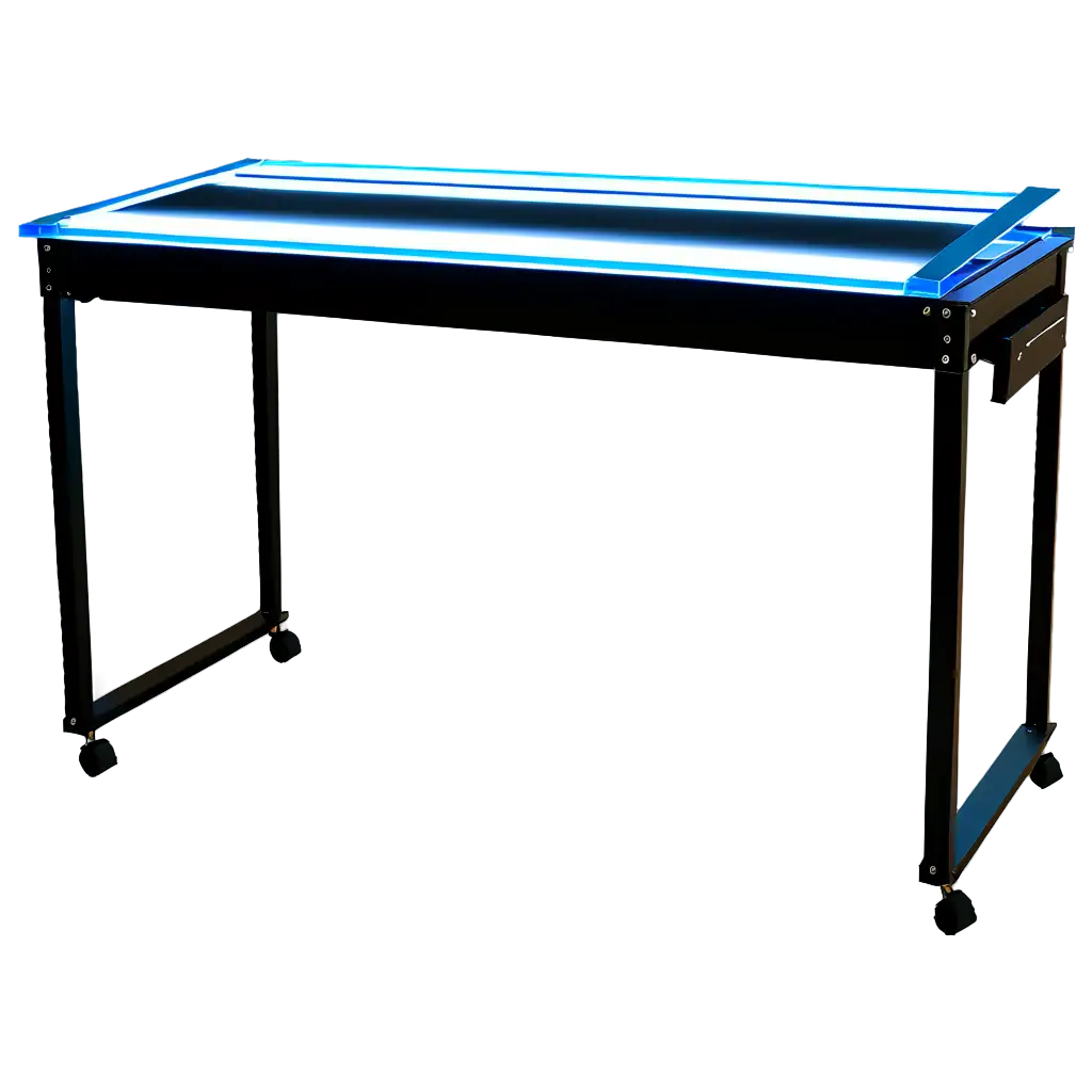 drawing table made of lumber with has LED strip light underneath the acrylic glass with the angle of 30degrees or adjustable with the use of  hinges and has drawer and caster wheels 


