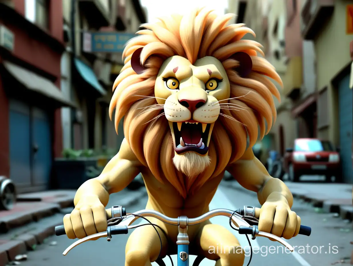 a lion ride a bike