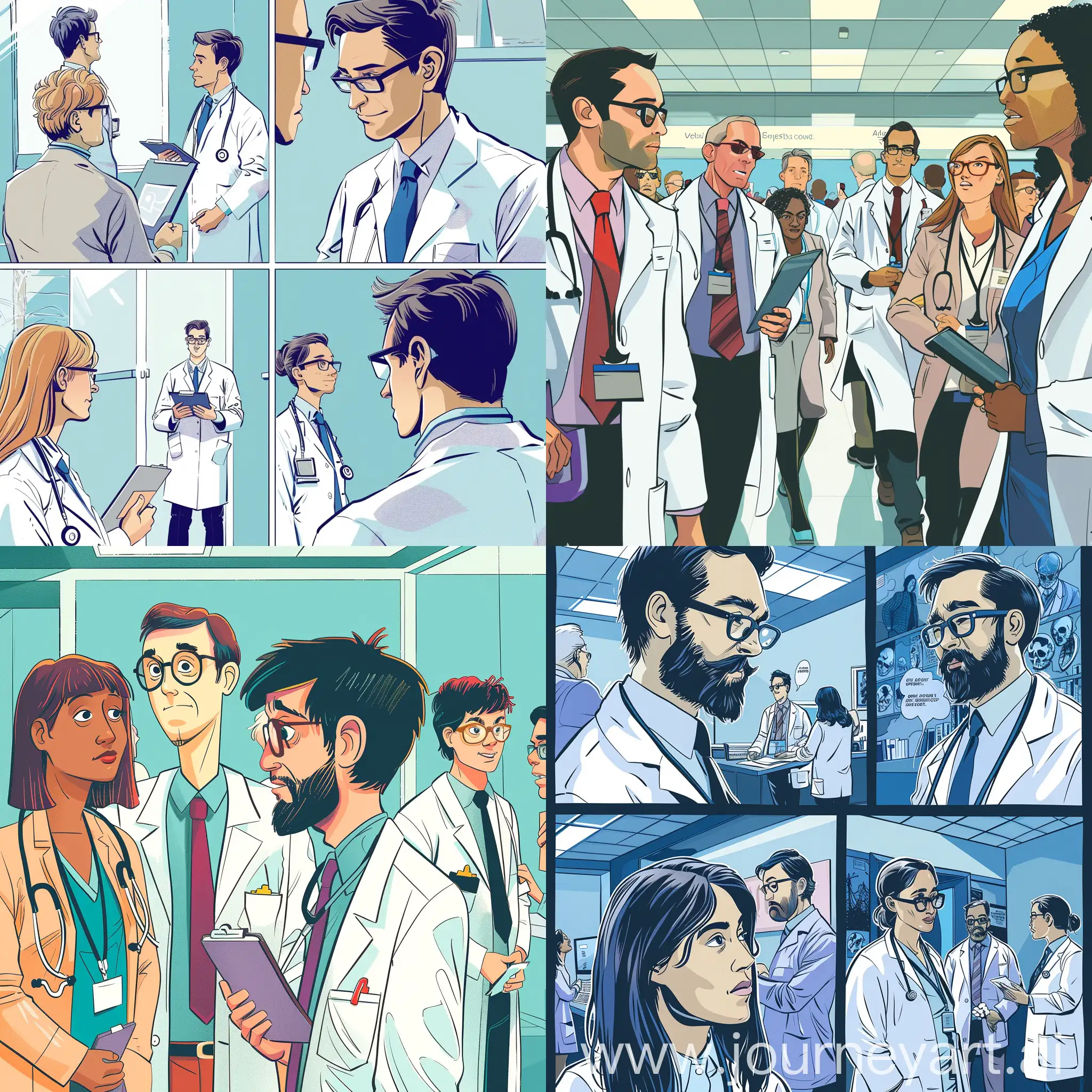 Нарисуй комикс про врачей, которые собираются на конференцию оториноларингологии