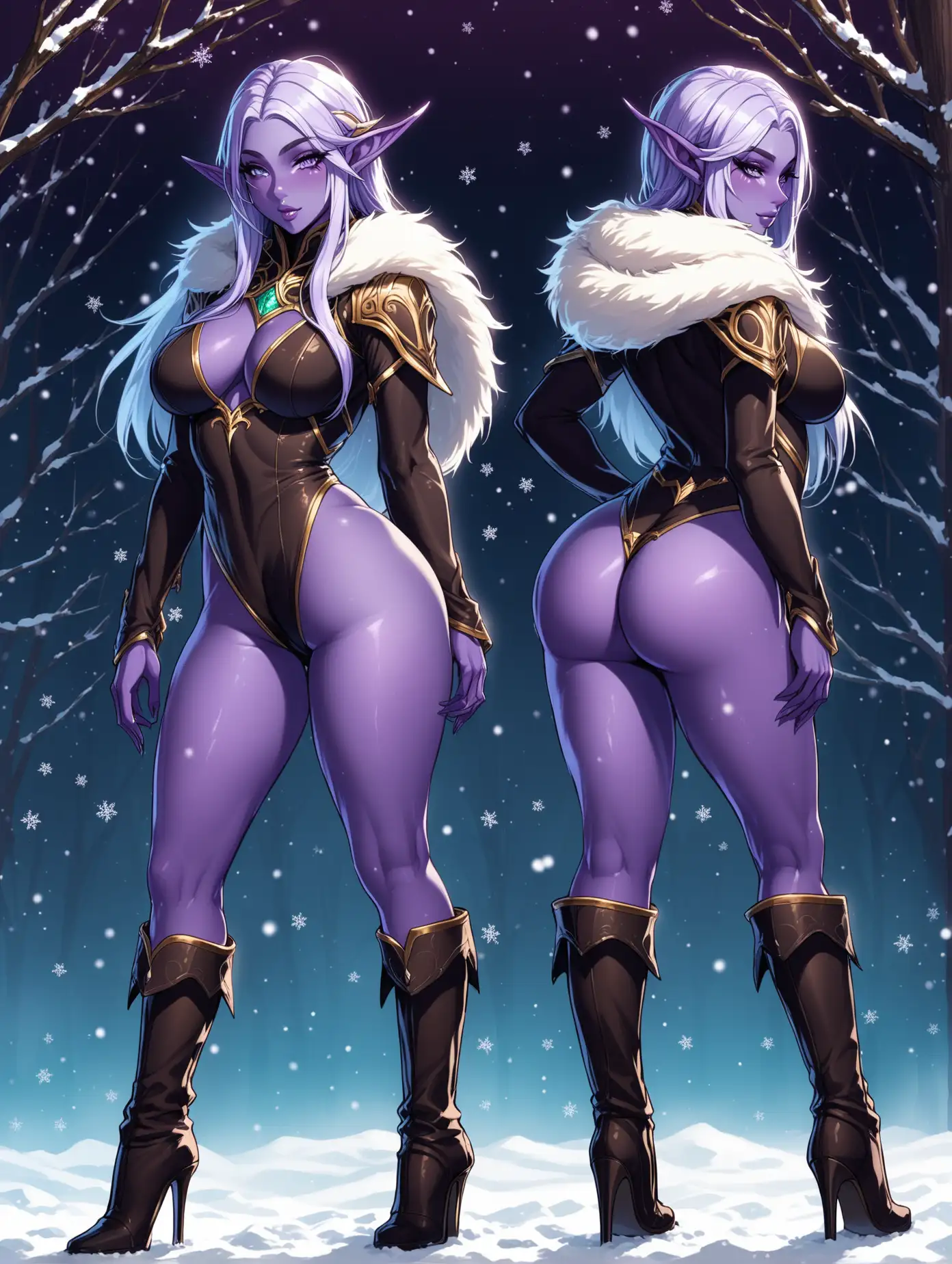 Sultry-Night-Elf-Woman-in-Stunning-Winter-Attire-and-High-Heel-Boots