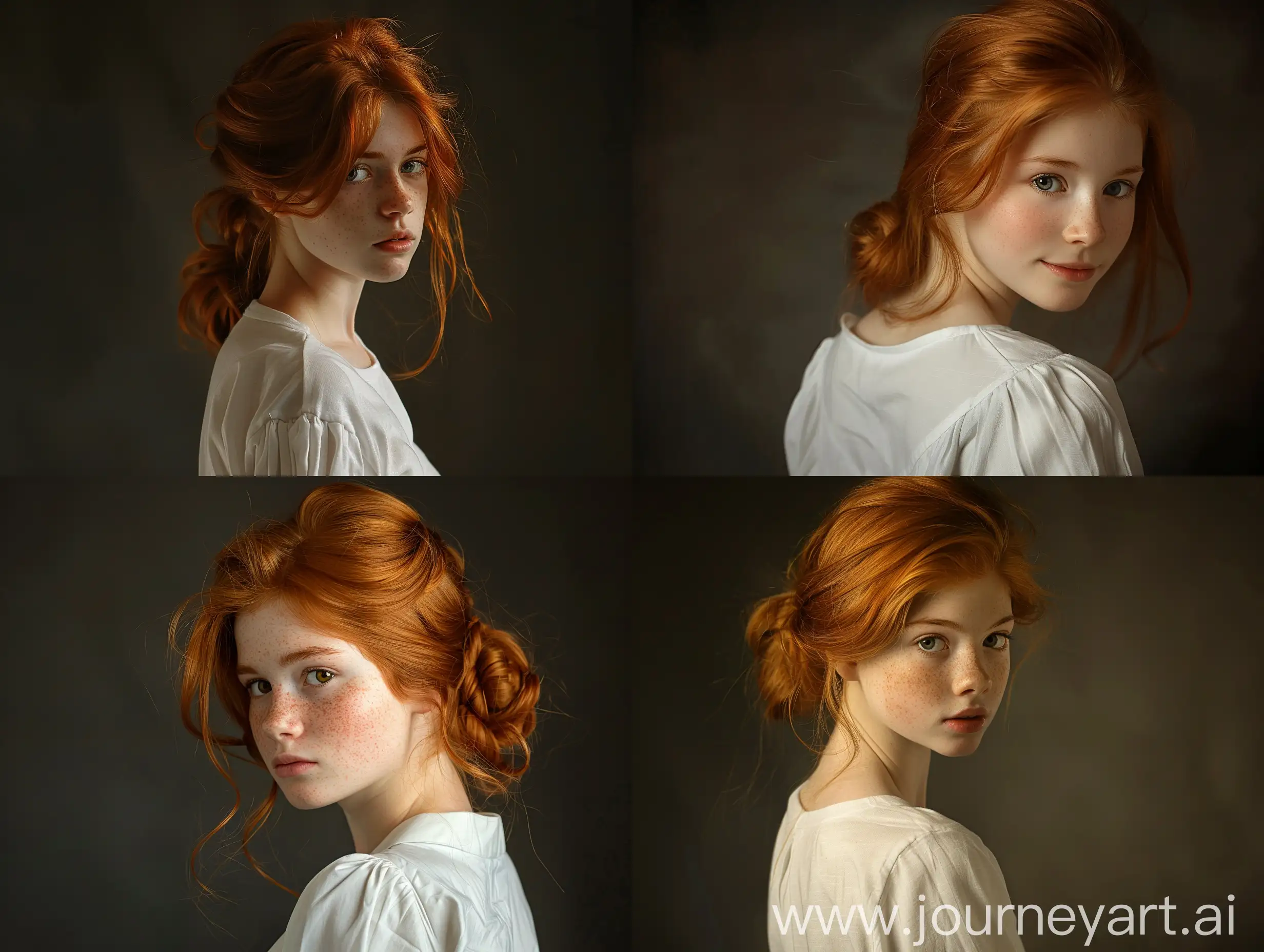 RedHaired-Woman-in-White-Shirt-with-Indifferent-Gaze-in-Soft-Studio-Lighting