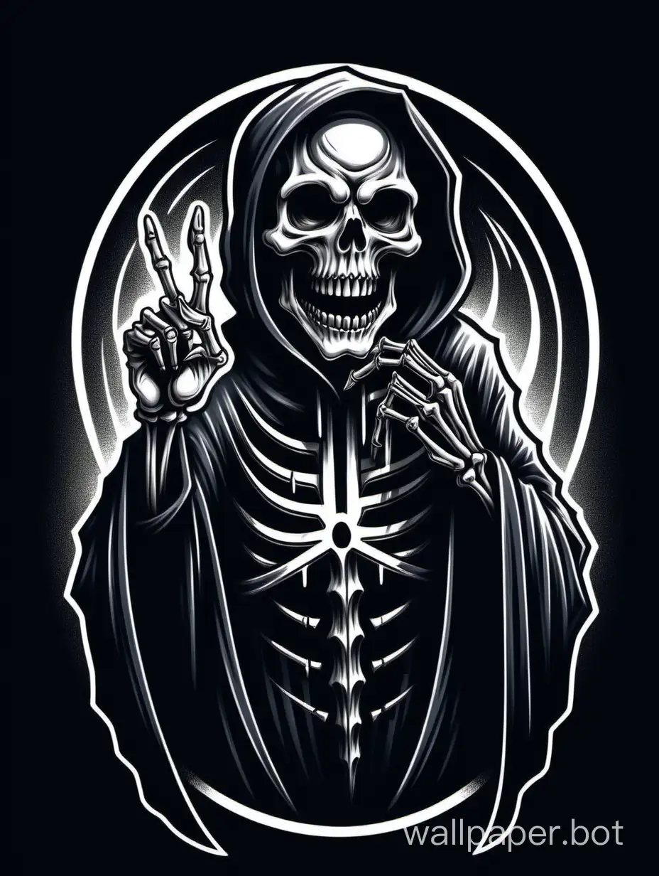Grim Reaper Skull Skeleton Grin Grinning Middle Finger Death Evil Kill Killer Grim Ghost Tattoo Hell Art Logo