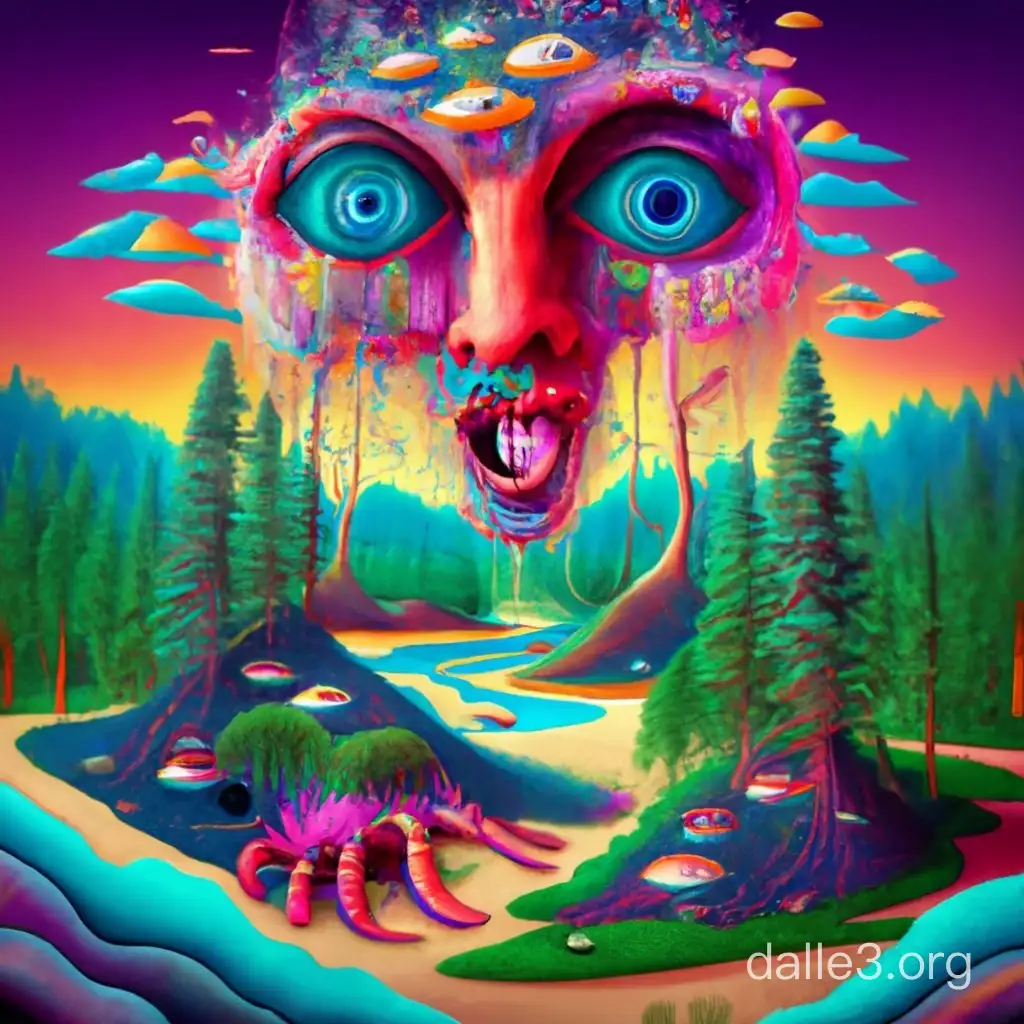 brain lobotomy,the huge tall forest,in the style of "The Scream",purple sky,red,green,,glitches big eye,Schizophrenia full body of nimbus body, creepy metamorphosis pin body, The unreal human mutant eyes body glitch angelman crazy nimbus in the beach room, vhs style, weirdcore style, vaporwave style, collage,crazy zombie mouth, crazy eyes around, inhuman nimbus, tentacle teeth,very many eyed body, palms around noise body, pane