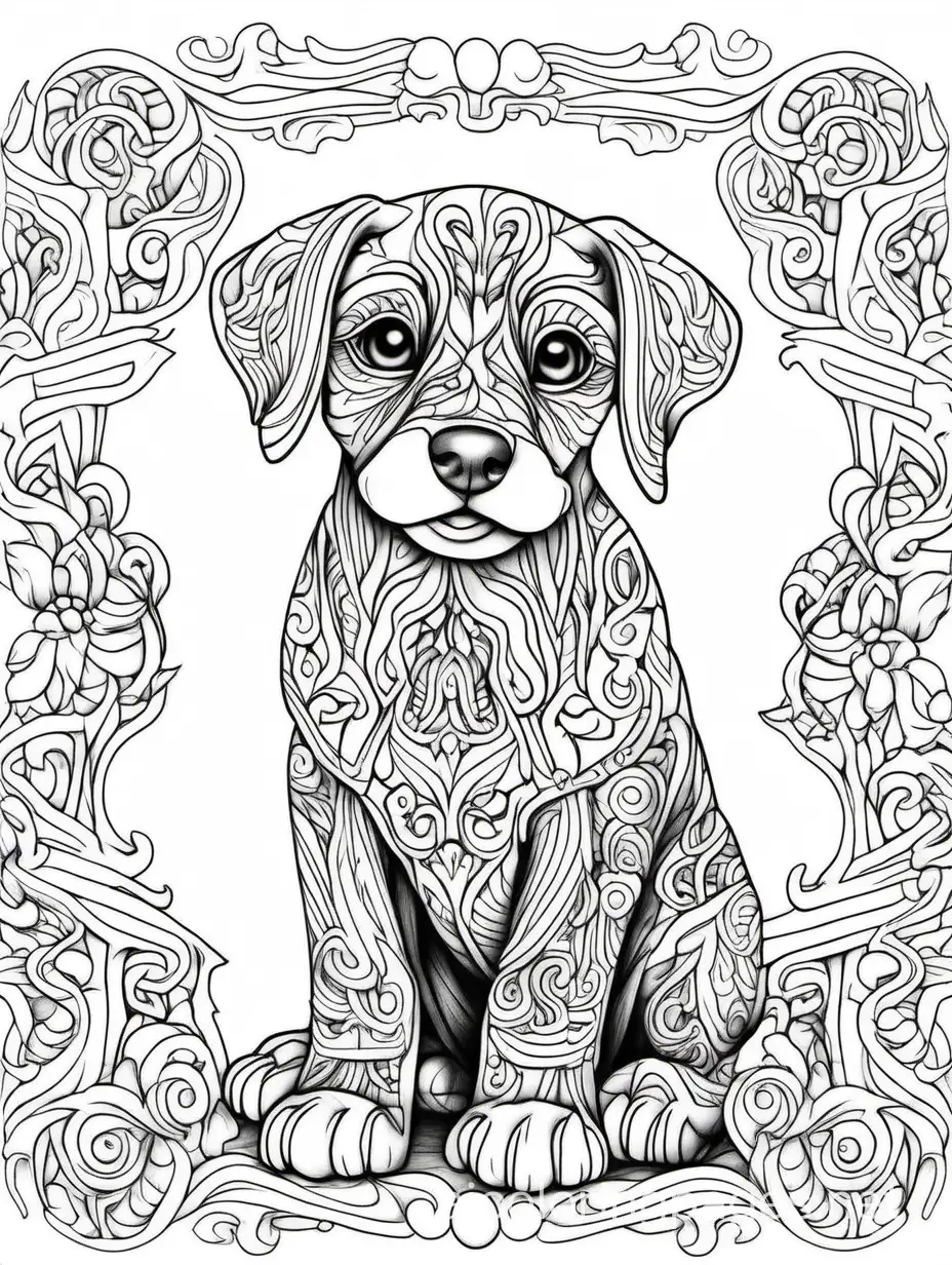 Elaborate-Puppy-Coloring-Page-Highly-Detailed-Line-Art-for-Adults-and-Children