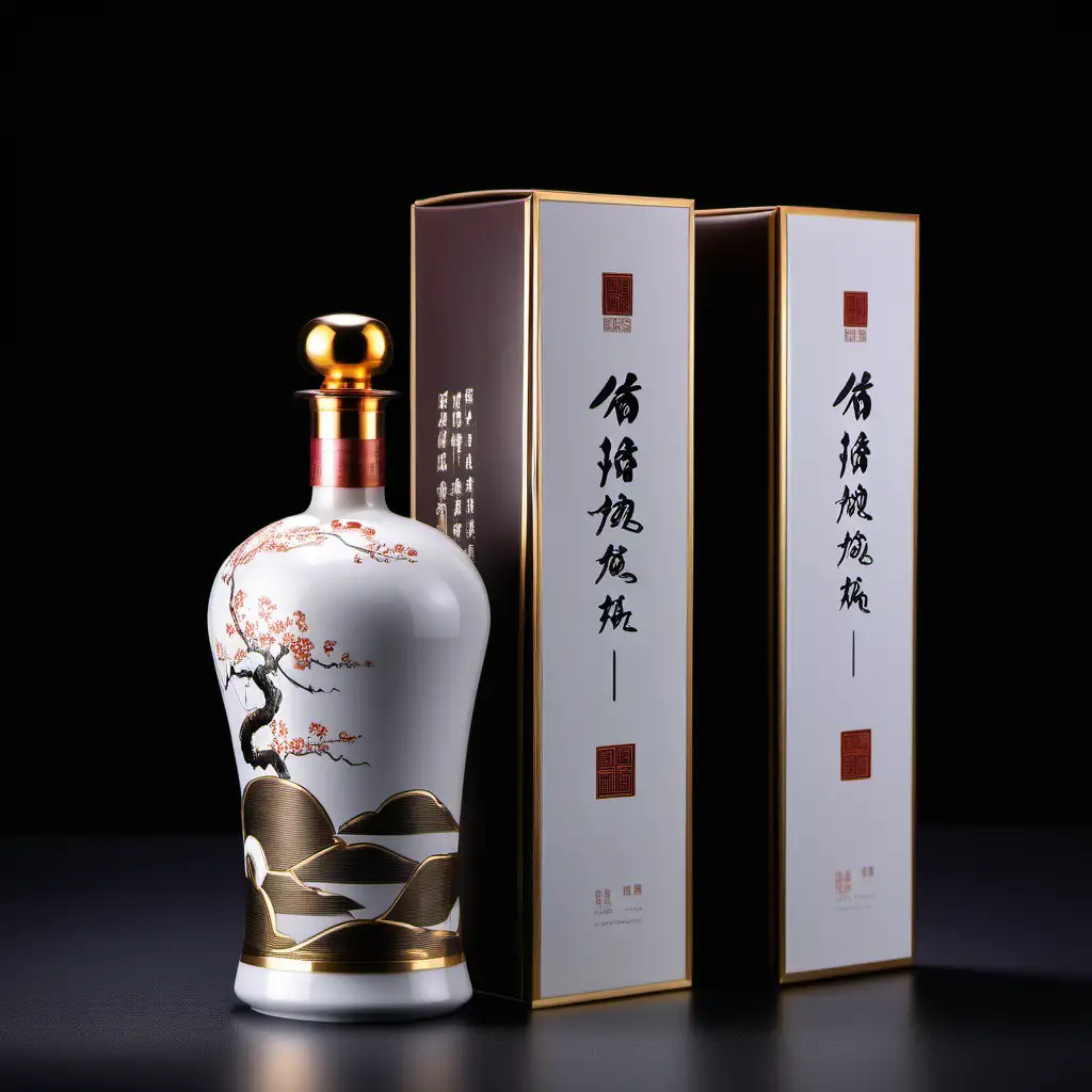 HighEnd Chinese Modern Health Liquor Packaging Design with Intricate Ceramic Details