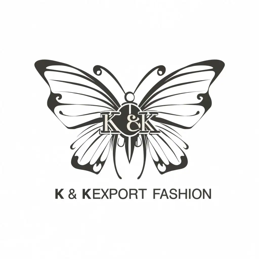 logo, butterfly, with the text "K&K Export Fashion", typography