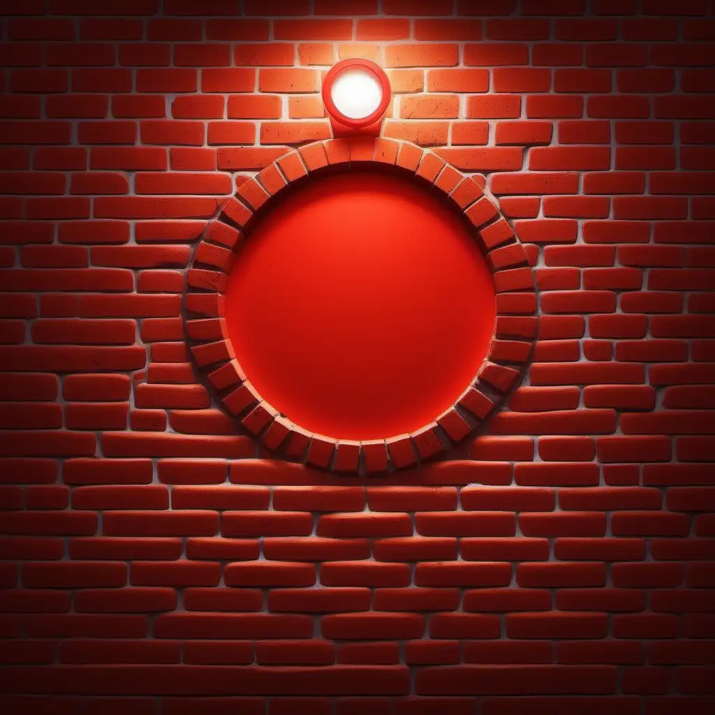 Playful Cartoon Scene with Vibrant Red Brick Wall and Spotlight