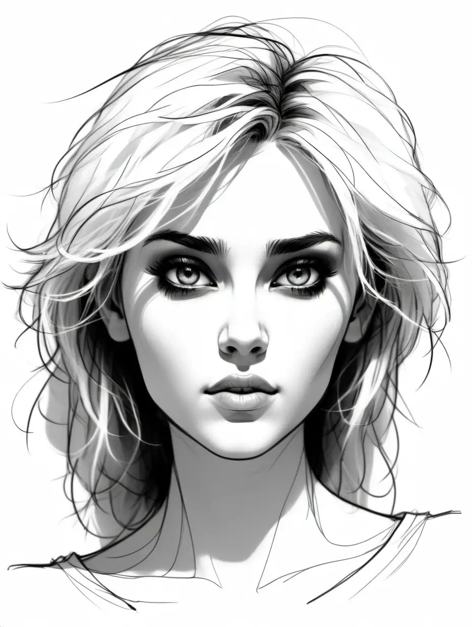 Captivating Nordic Beauty with Bold Features Pixar Style Sketch