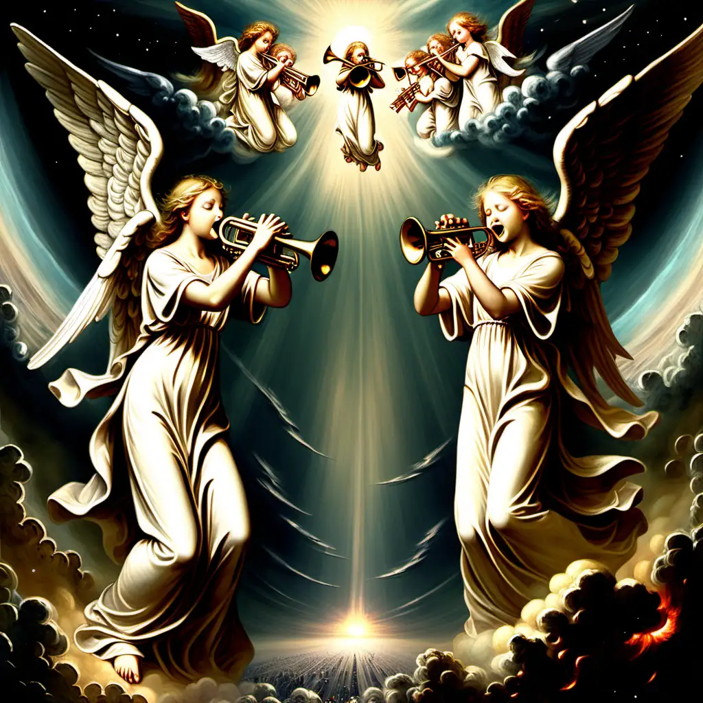 Imagen angeles tocando la trompeta del fin de mundo

