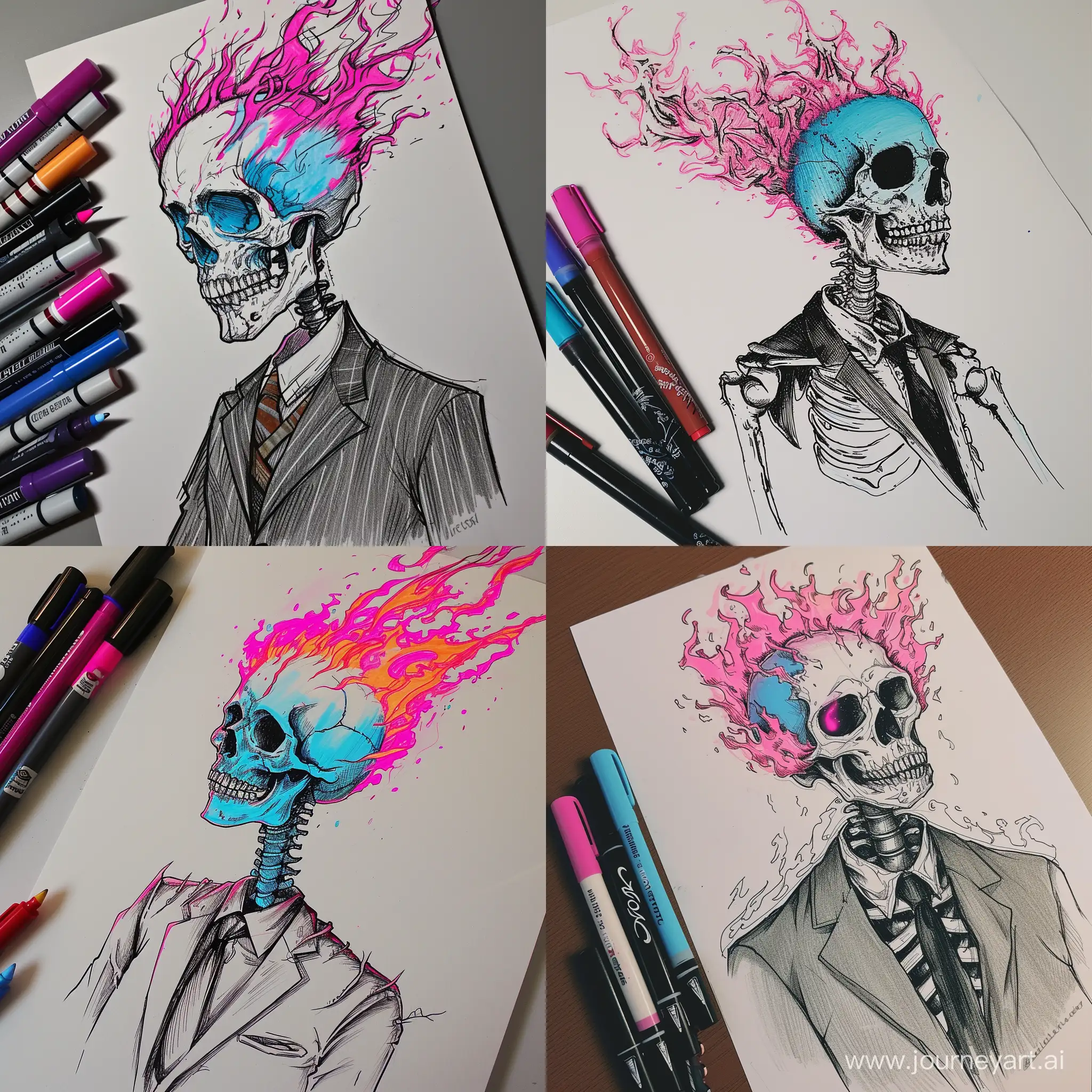 Flaming-Skull-Skeleton-Drawing-with-Markers