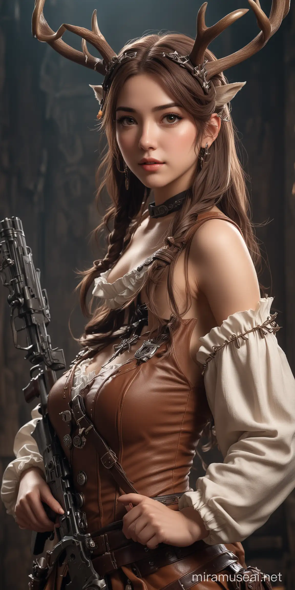 Realistic Deer Element Gunslinger Idol Girl in Fantasy Isekai Setting