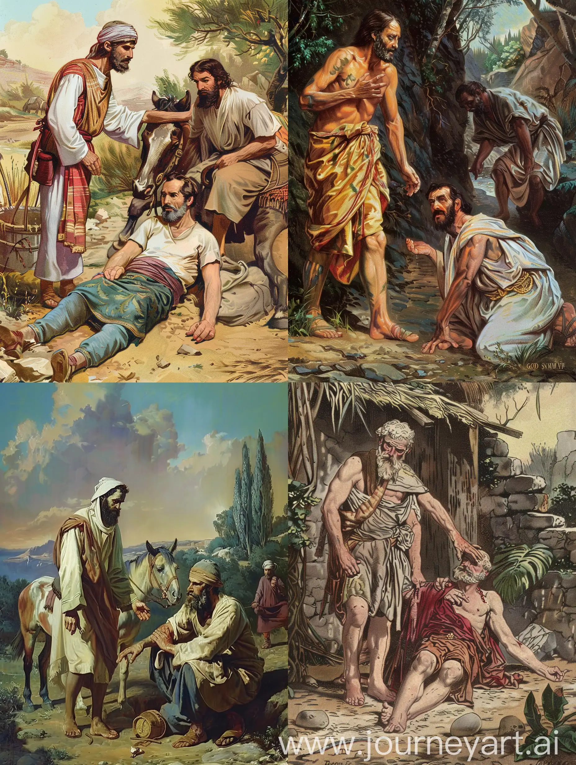 Imagen visual de la parábola del buen samaritano, de la biblia