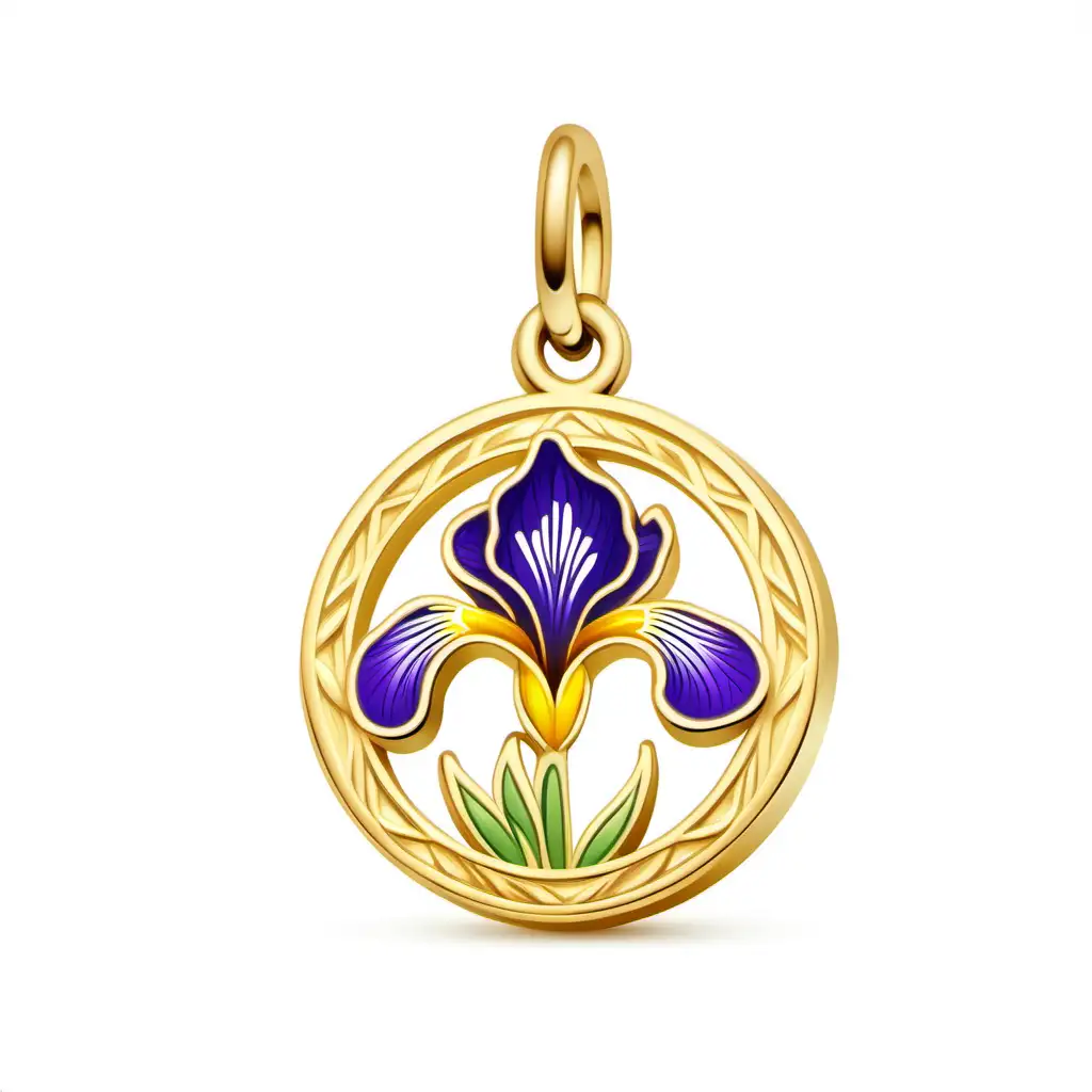 Exquisite Gold Charm with Iris Design on White Background