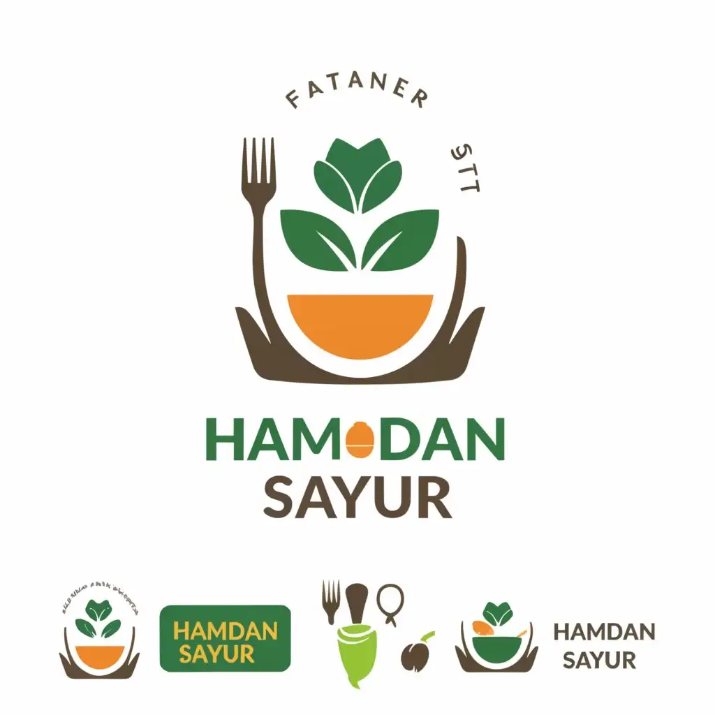 a logo design,with the text "Hamdan Sayur", main symbol:Fresh vegetable
Spoon fork
Fruit
,Minimalistic,be used in Restaurant industry,clear background