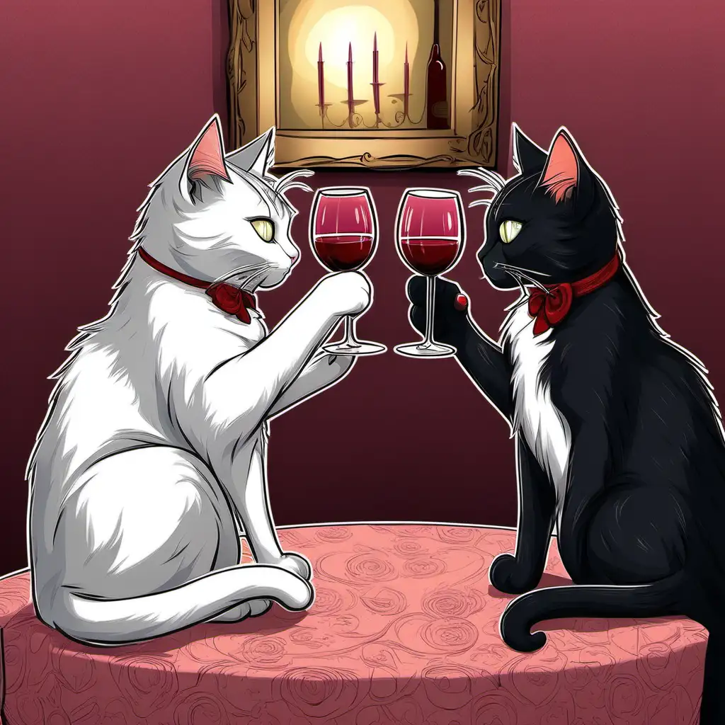 Romantic Cat Date with Wine Sipping Felines