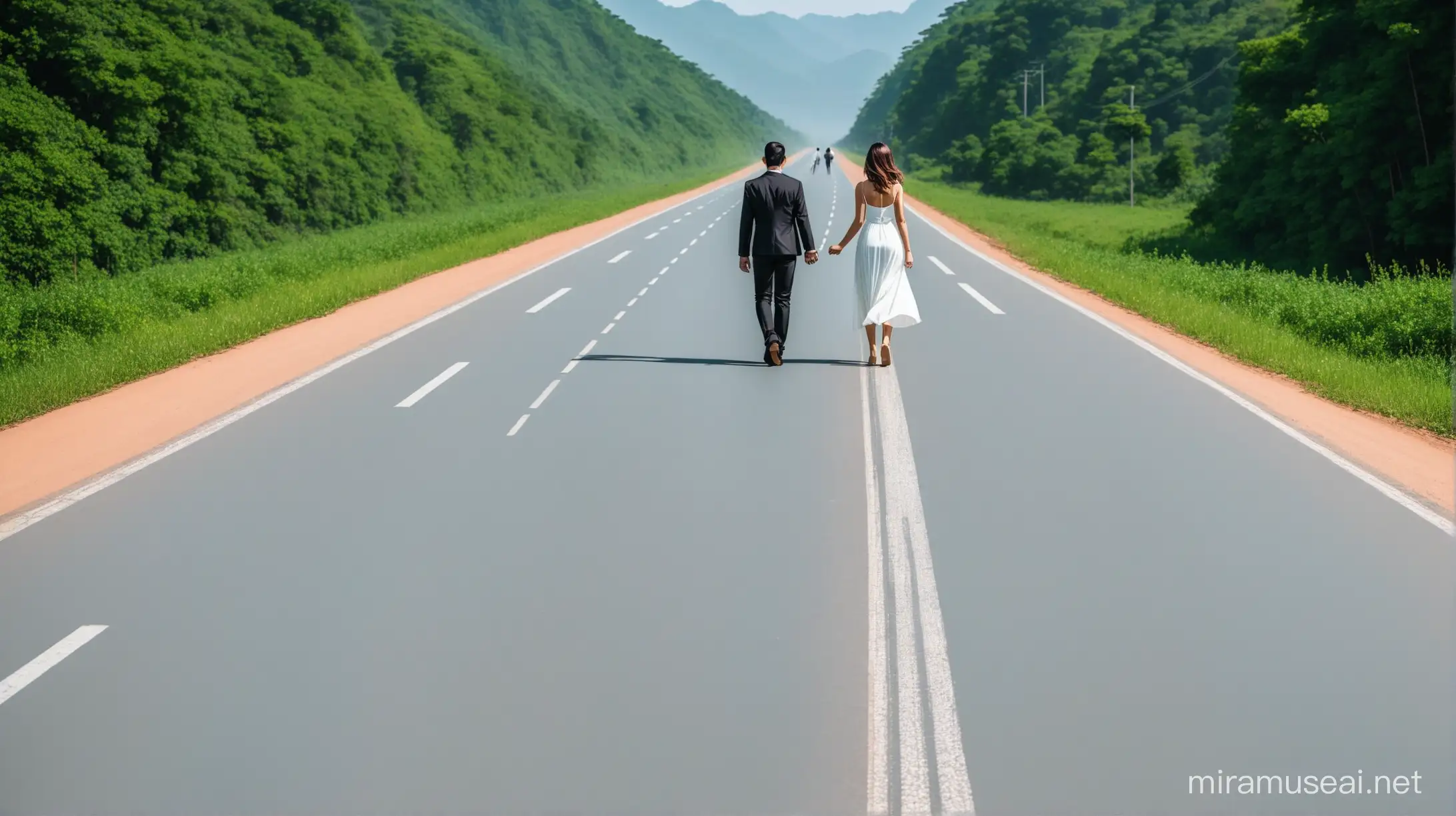 Couple Strolling Down Serene Country Road