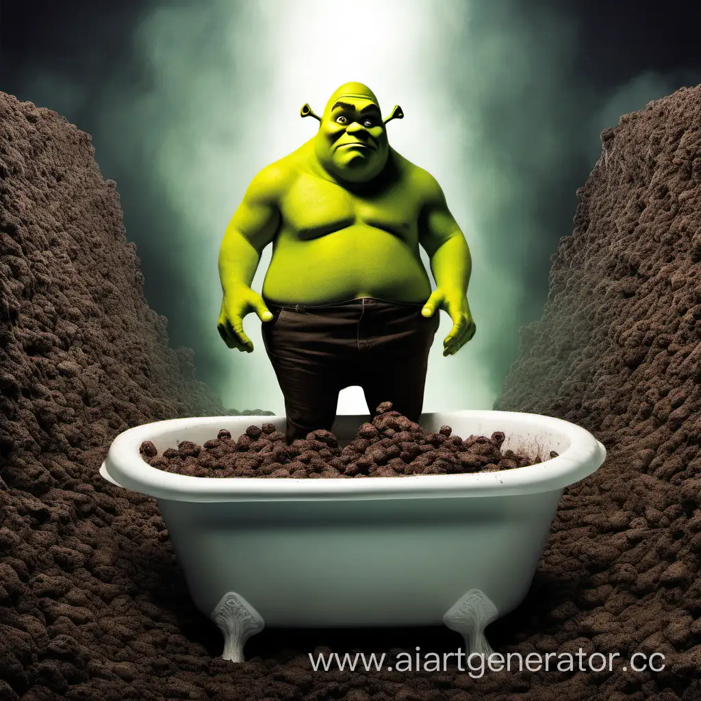 A man jupmp into the abyss at the end of which is a tub of poop and Shrek