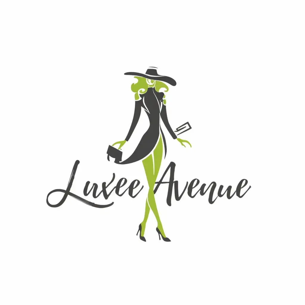 a logo design,with the text 'Luxe Avenue', main symbol:Fashion and household items,complex,clear background and green