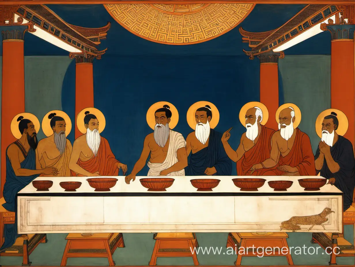 индийский китайский и греческий философы 5 века до нашеё эры сидят за одним столом