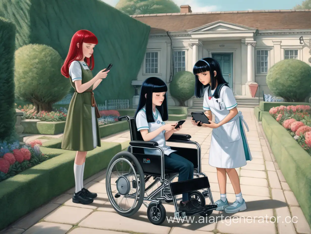 Bonding-Moments-BlackHaired-Girl-and-Square-RedHaired-Friend-in-a-Wheelchair