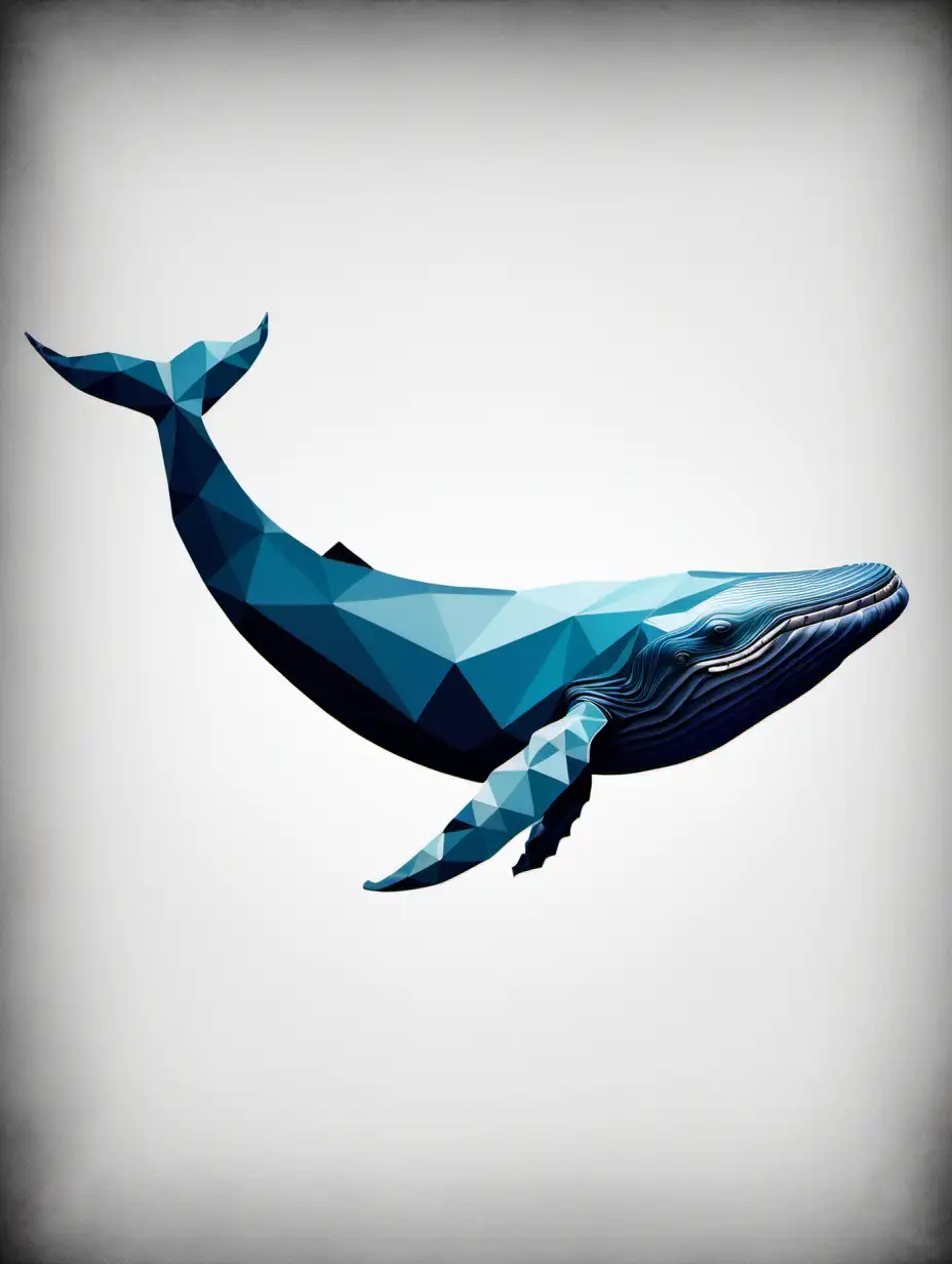 Abstract Monochrome Polygon Blue Whale Art