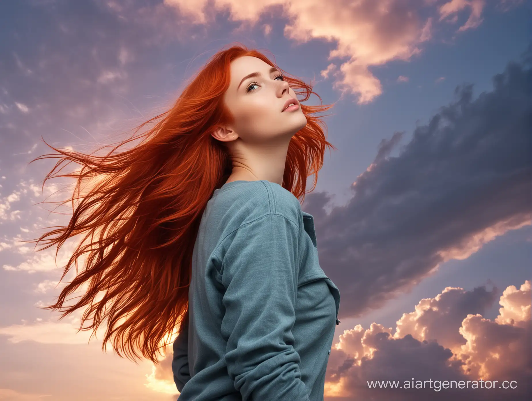 RedHaired-Girl-Posing-Against-Majestic-Sky