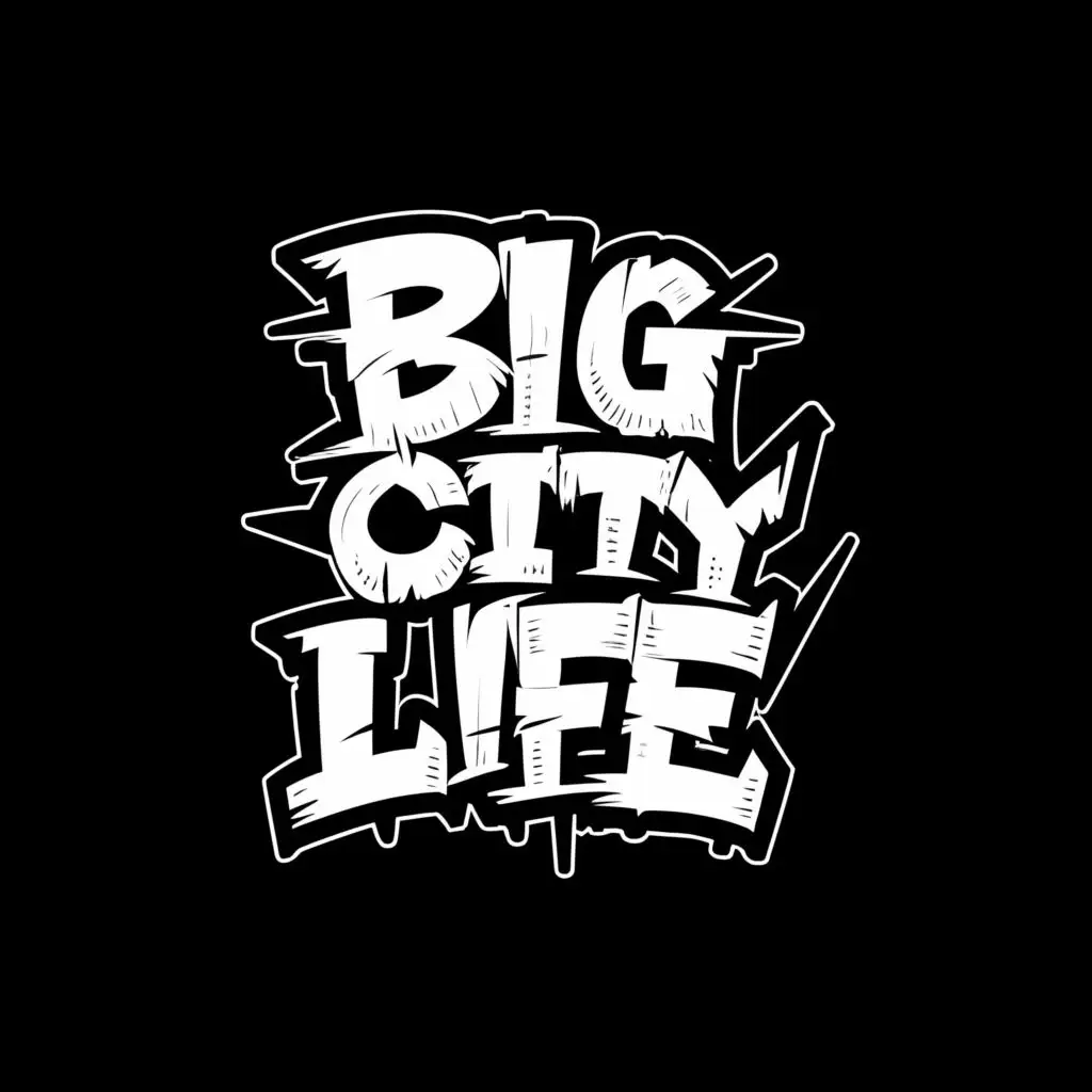 logo, A brutal character in black and white, with the text "Big city life", typography, be used in Entertainment industry