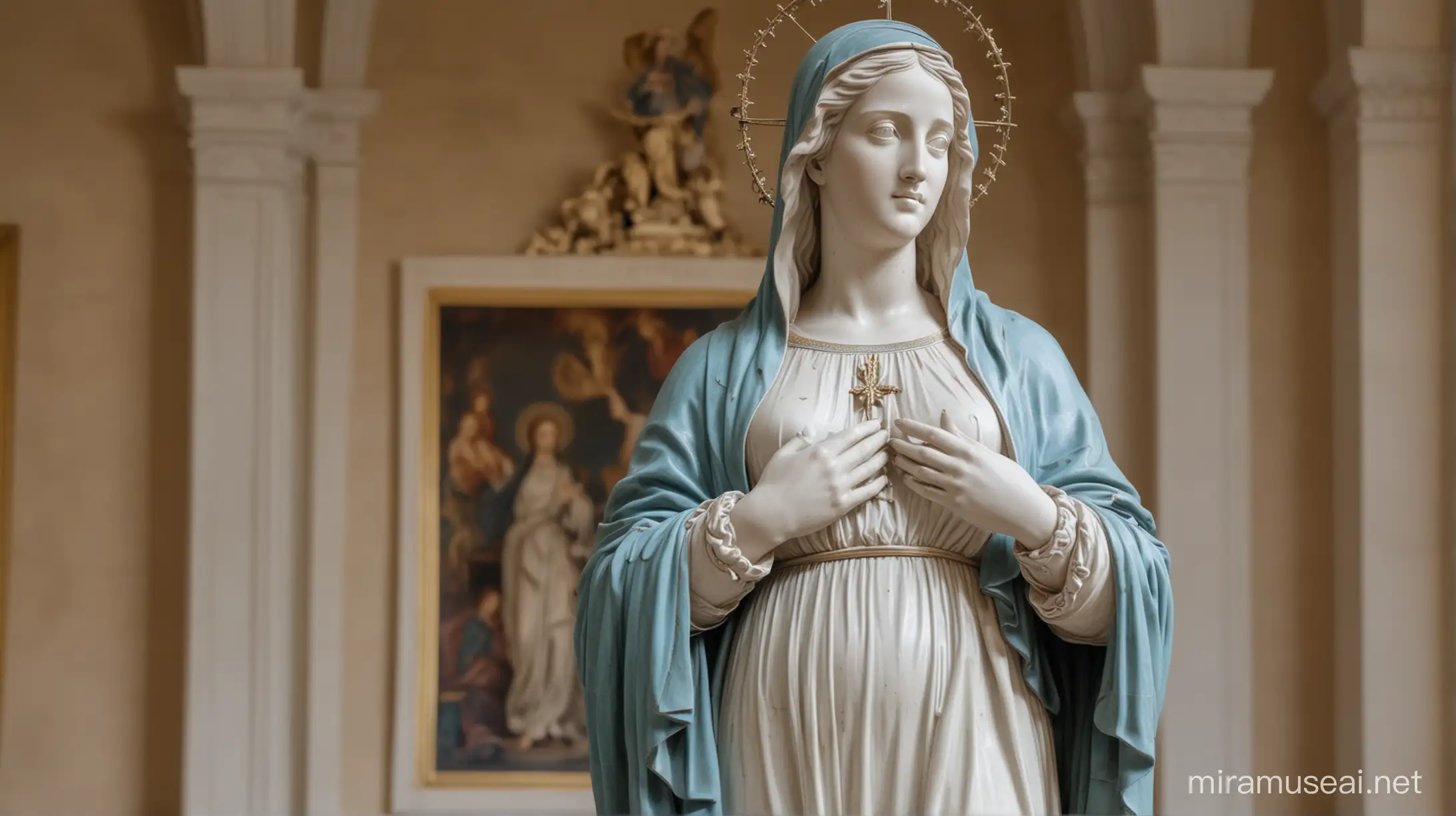 Elegant Virgin Mary Statue in Aesthetic Museum Setting | MUSE AI