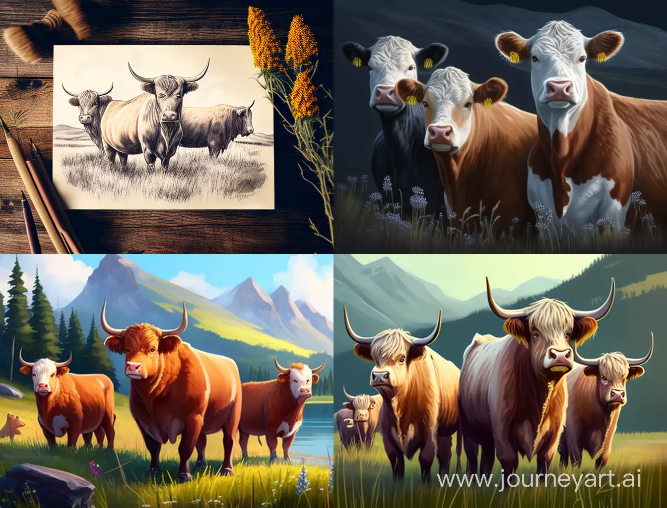 Stylized-Simmental-Breed-Bulls-Grazing-in-Meadow