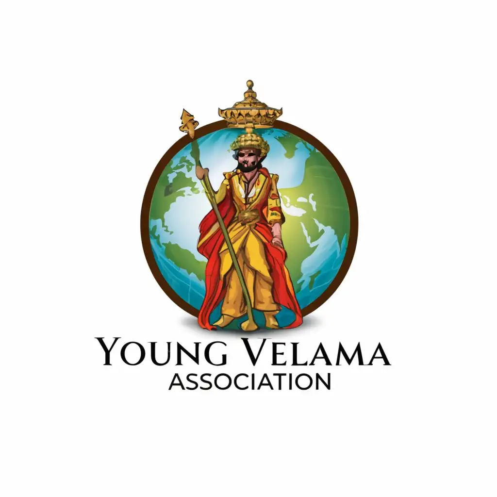 a logo design,with the text "young velama association", main symbol:indian young king  behind earth,Moderate,clear background