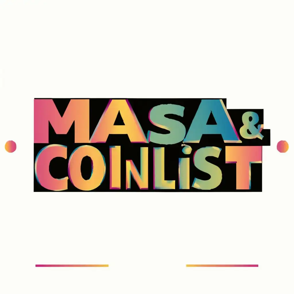 logo, Logo on the background of the multicolored word coinlist, with the text "M A S A & C O I N L I S T", typography