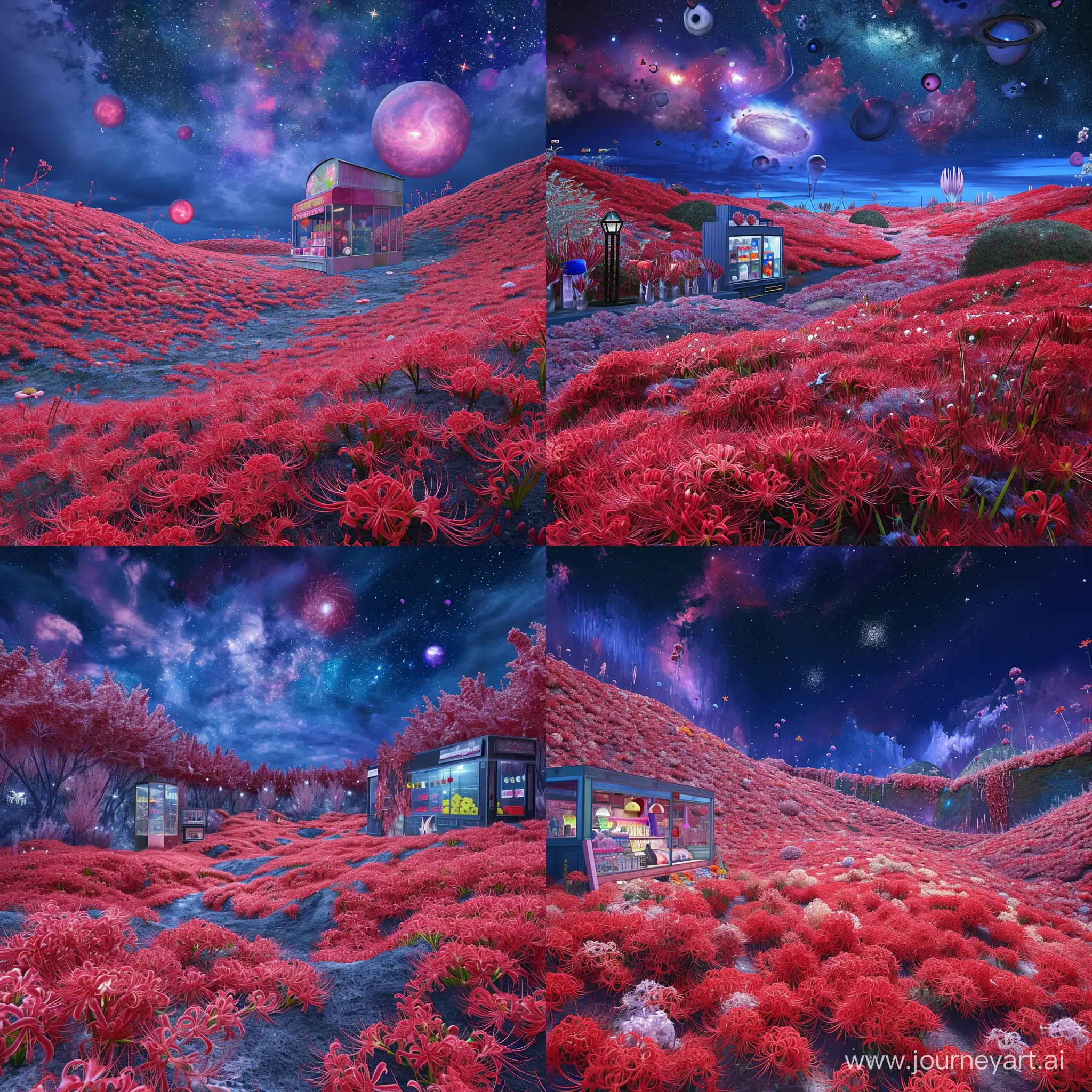 Surreal-Garden-of-Cosmic-Dreams-Enchanting-Lycoris-Radiata-and-Celestial-Wonders