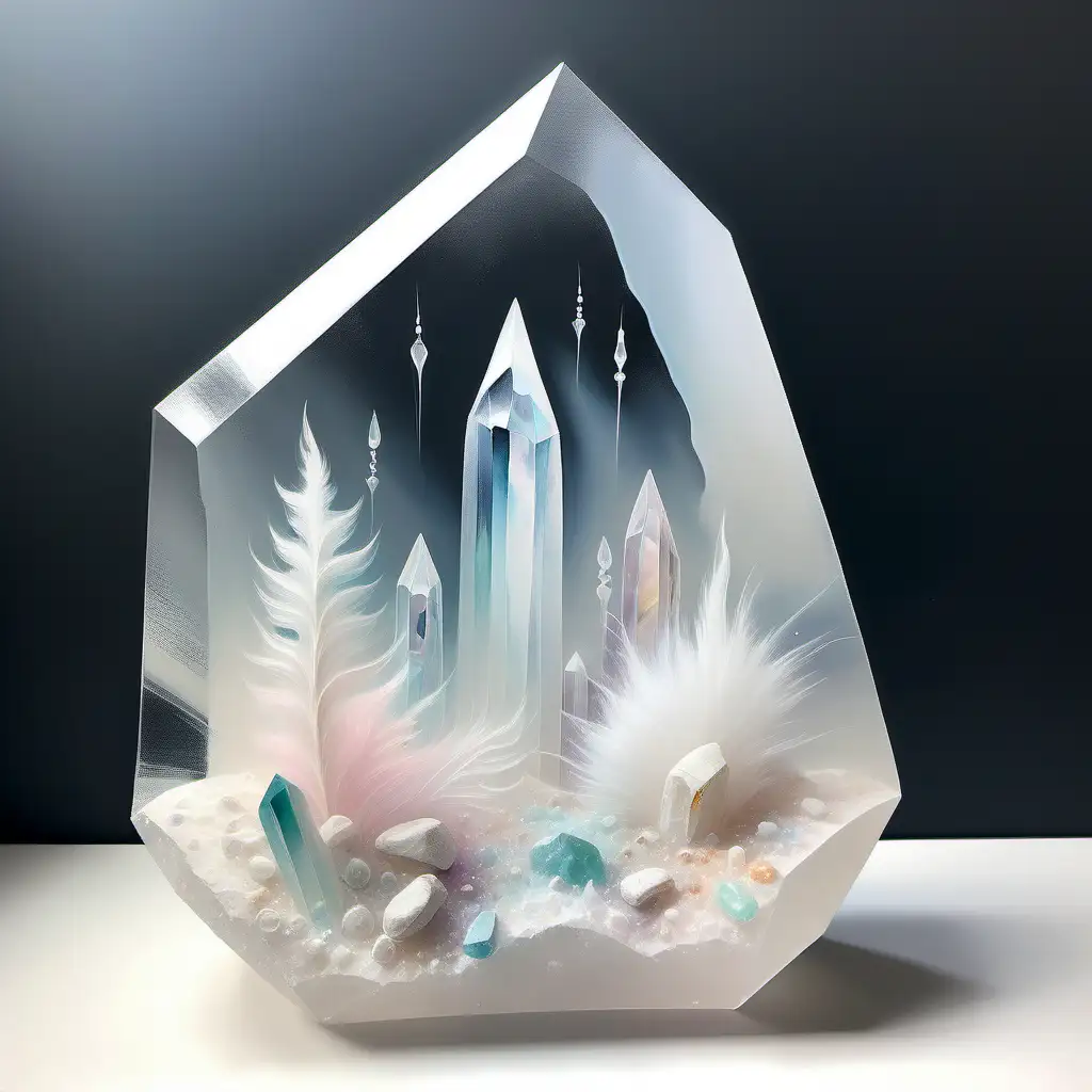 Arty painting ethereal spirit clear quartz crystal soft pastel and white colours 