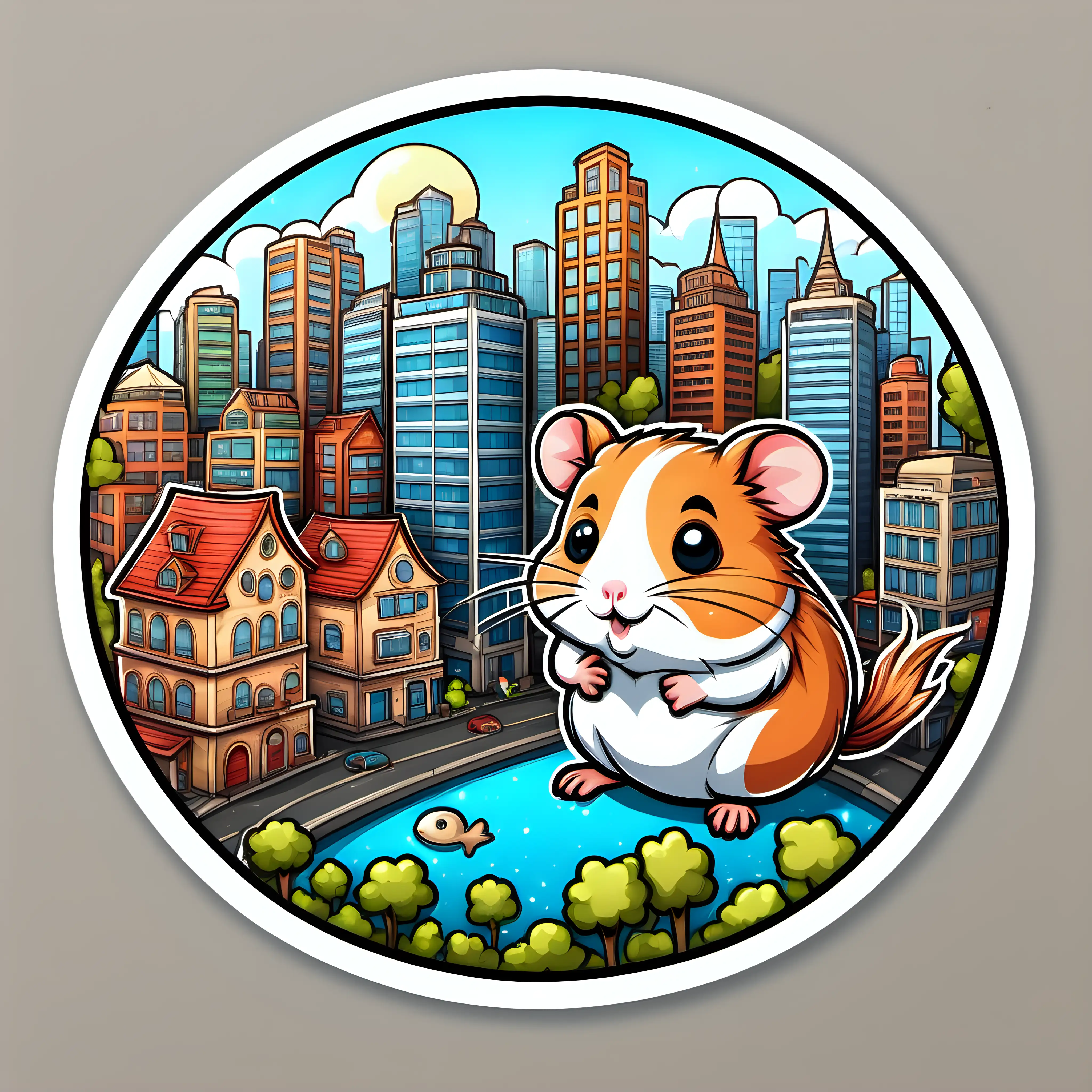 Vibrant UltraDetailed StickerStyle Hamster Cityscape