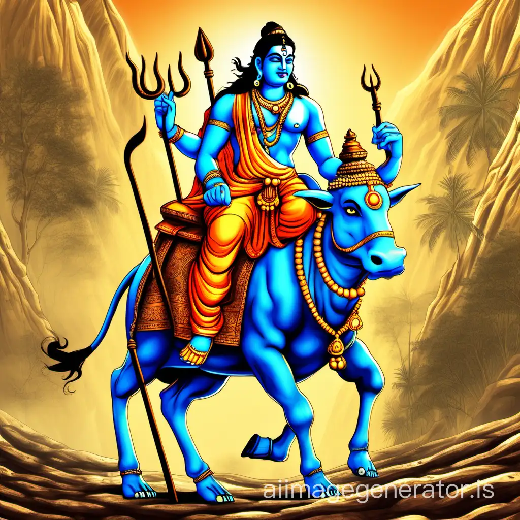 Shiva-Riding-a-Bullock-Cart-with-Jai-Sree-Ram-Background
