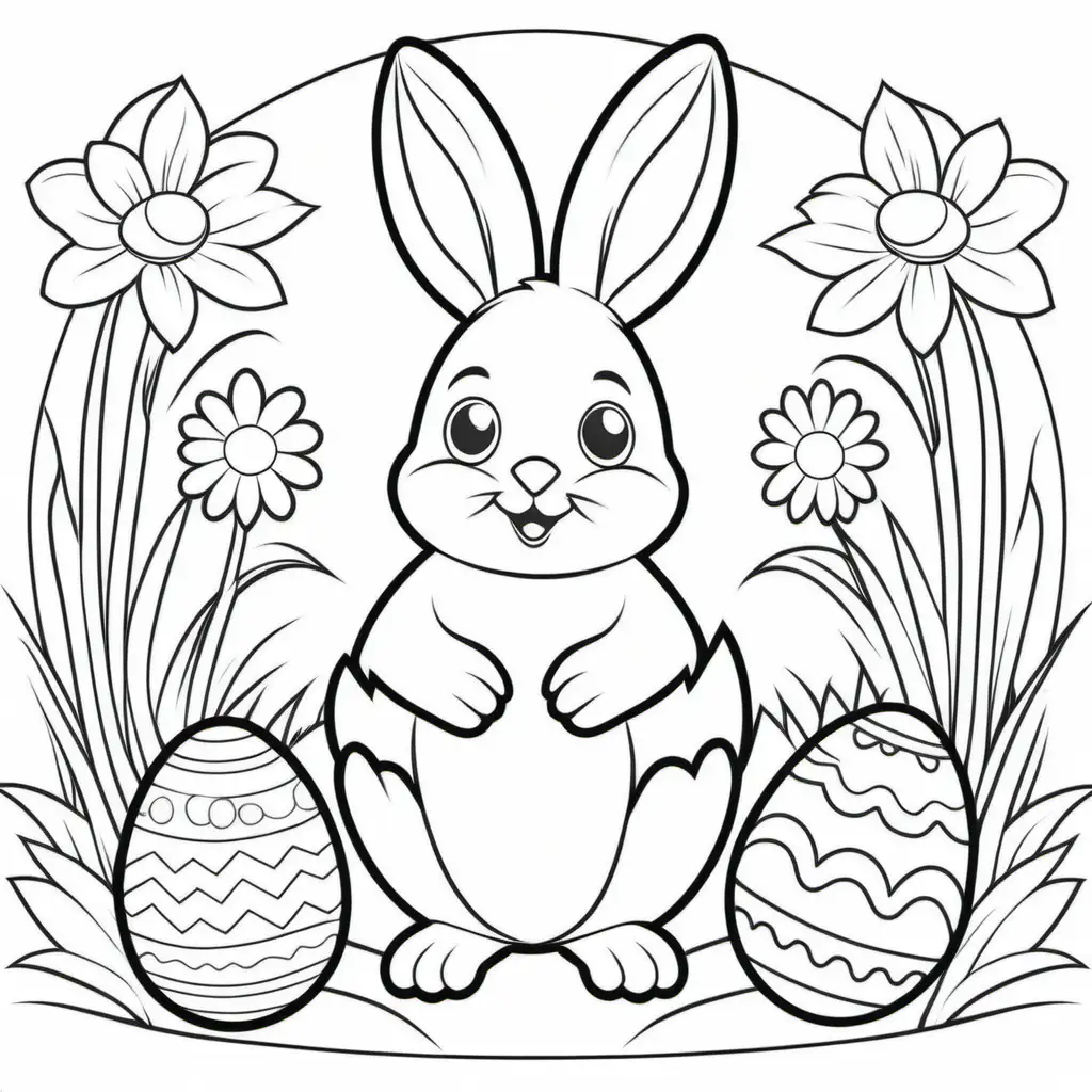 Coloring page for kids 4-7 years, easter, white background, clean line art, fine line art, vector, HD