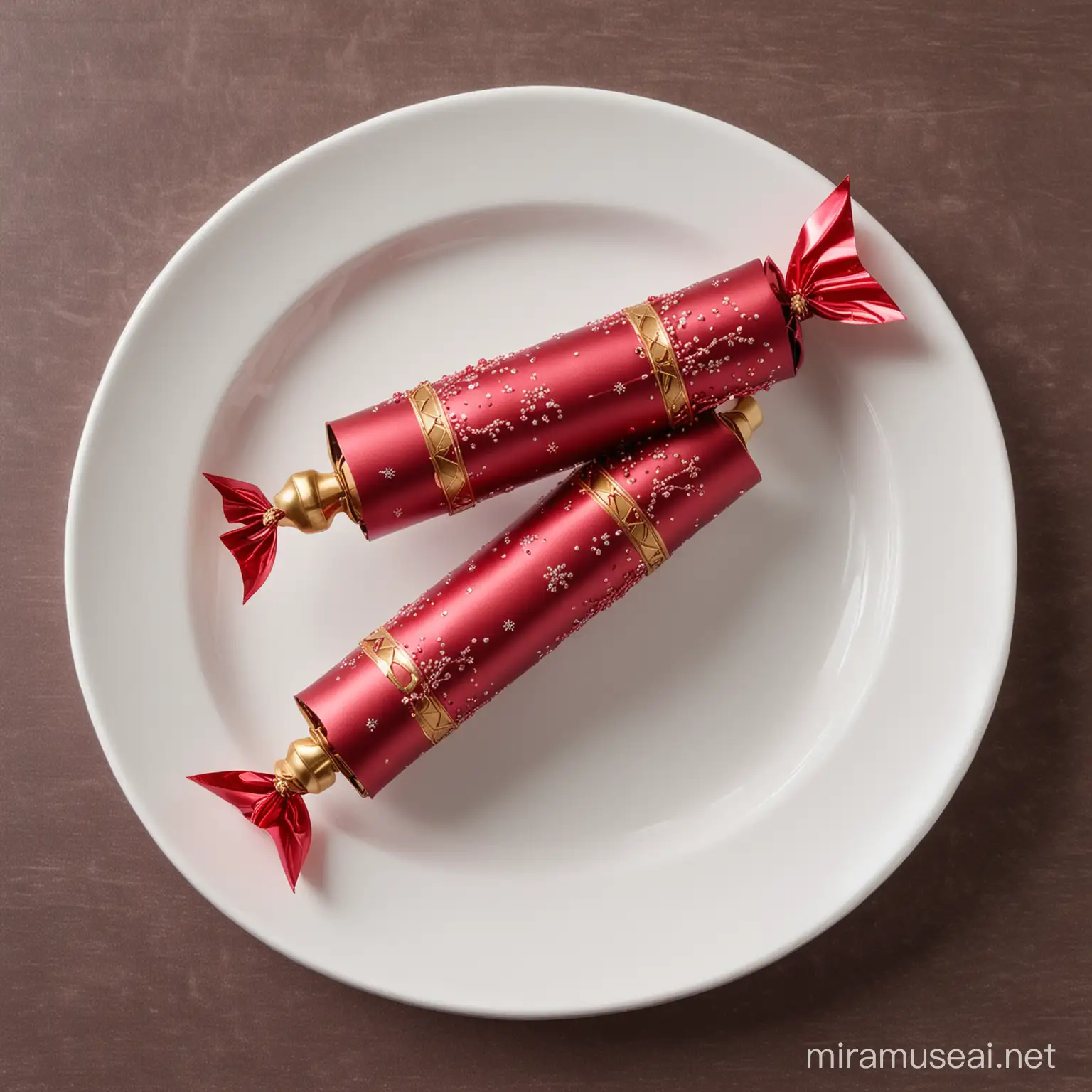 Festive Scene Cranberry Colored Christmas Cracker Amidst Holiday Decor