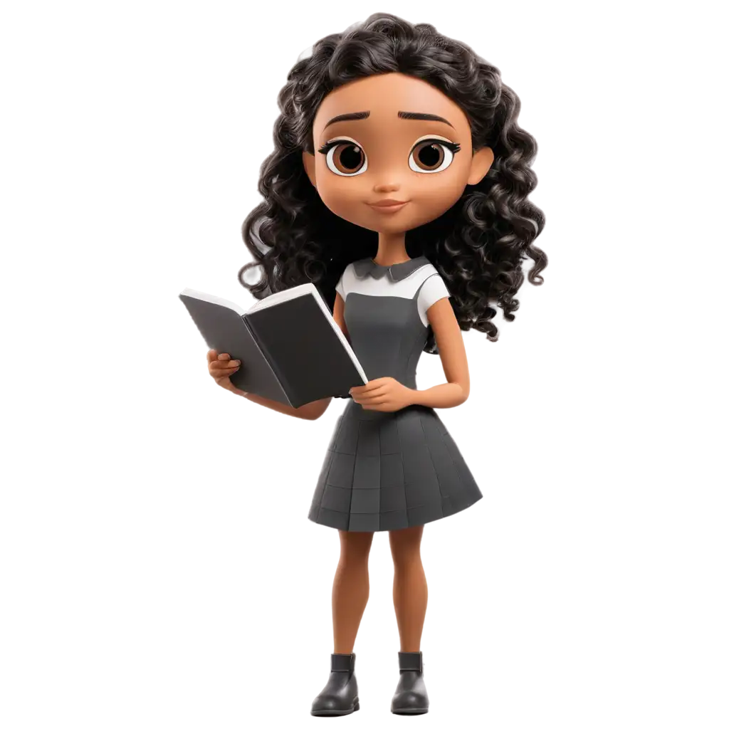 Disney-Pixar-Style-Doll-PNG-Paper-Doll-Holding-Notebook-with-Black-Screen