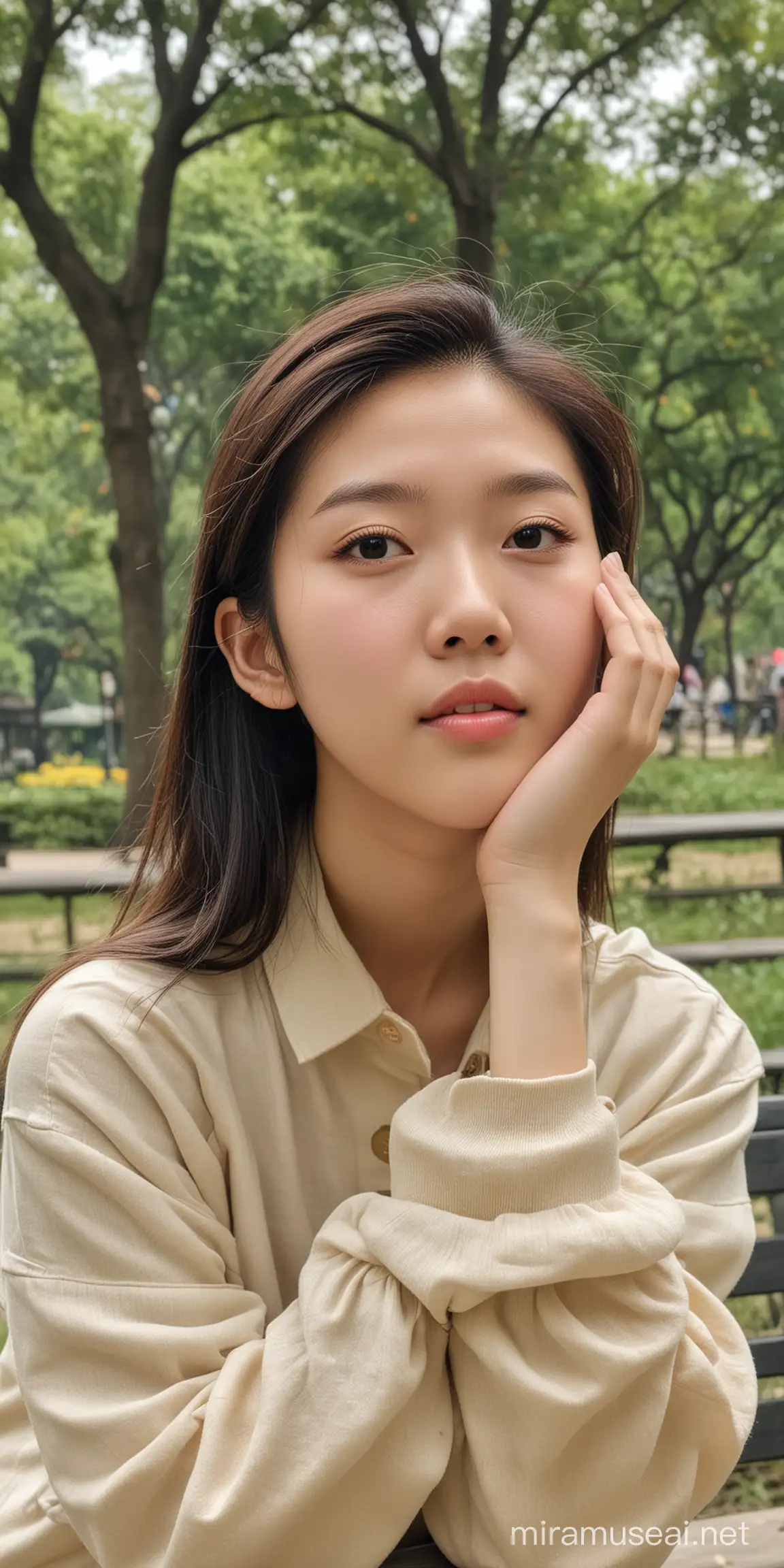 Adorable 16YearOld Chinese Beauty Dong Jie Pouting in the Park
