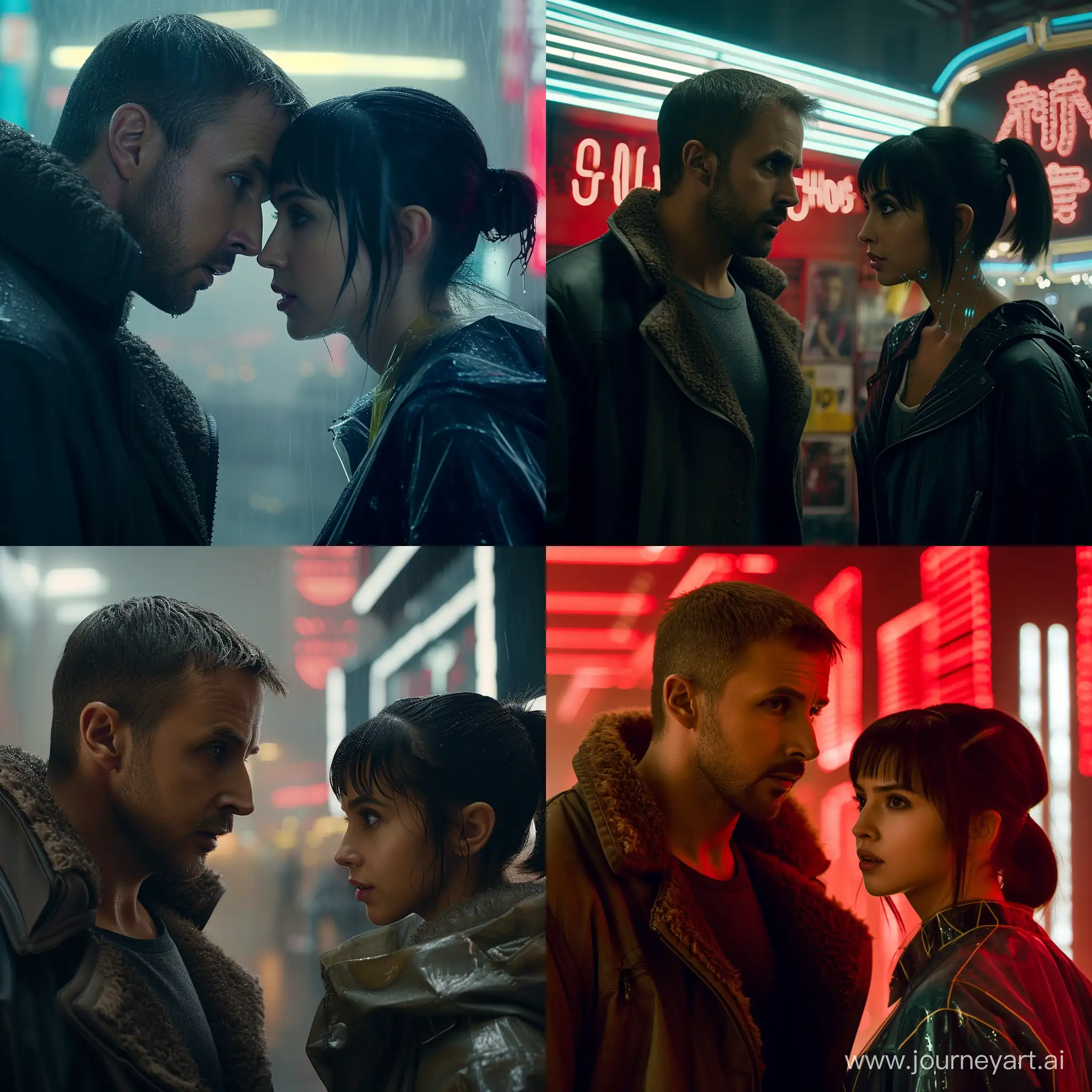 relationship between Ryan Gosling and his AI girlfriend actress ana de arms in Blade Runner 2049 movie , artificial emotions, and the impact of technology on human connections.