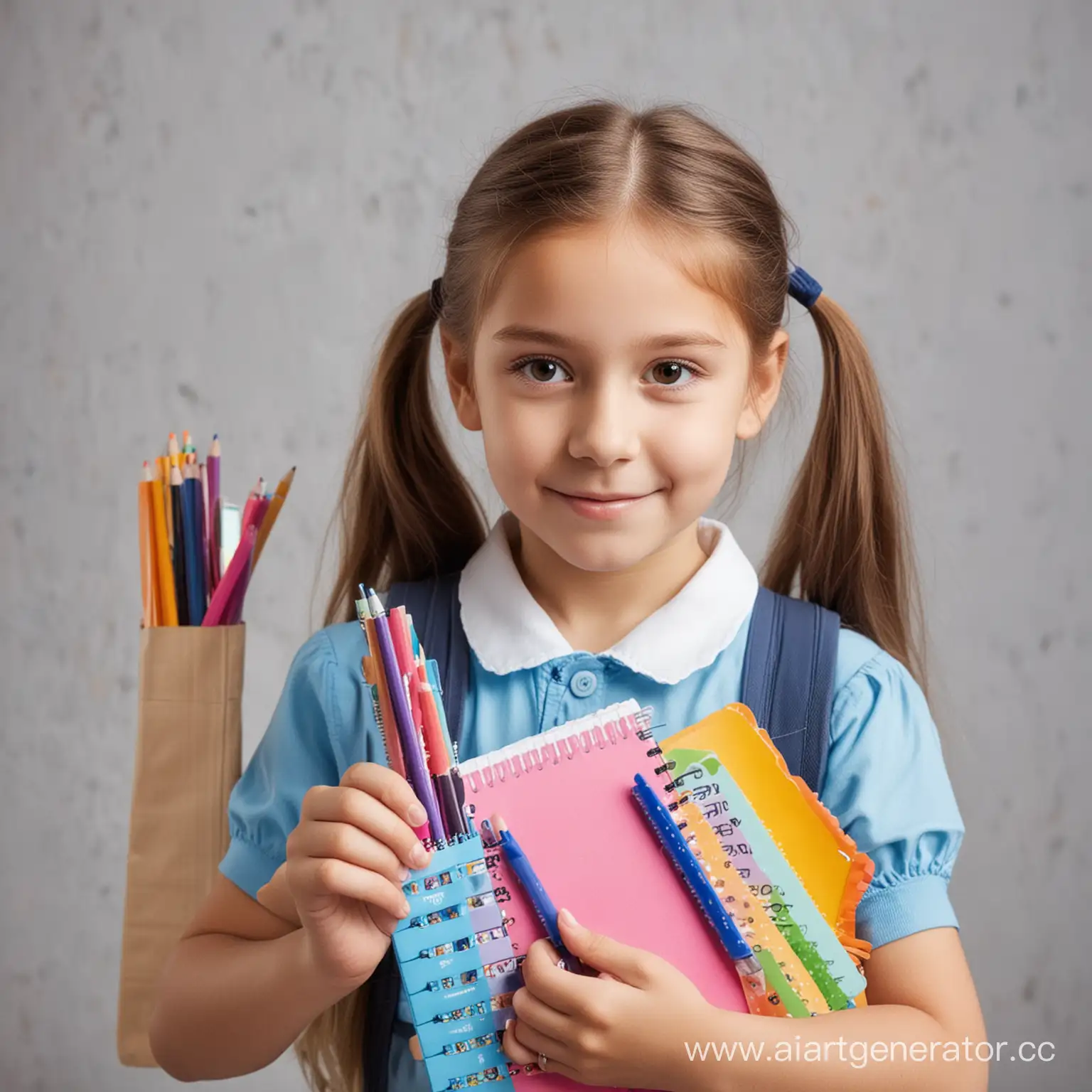 Beautiful-Schoolgirl-Holding-Colorful-Stationery