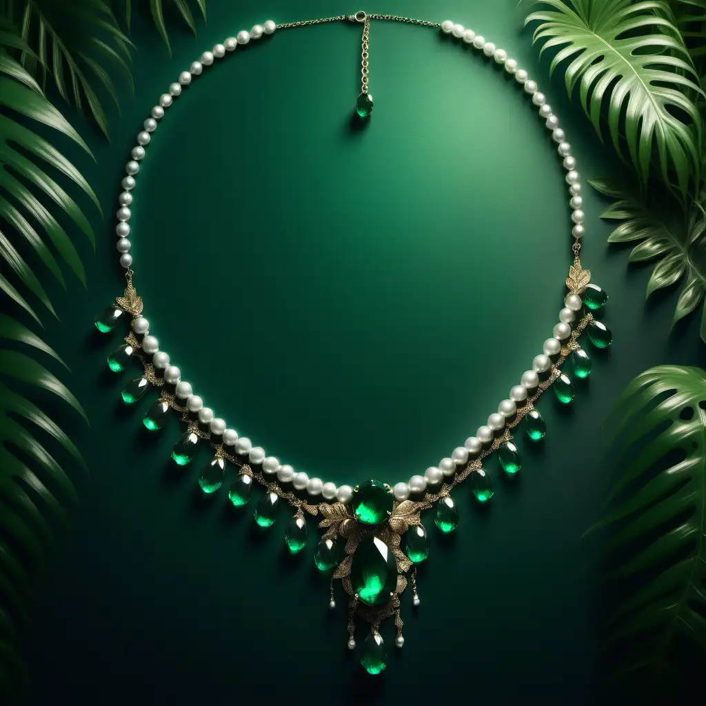 Enchanting Emerald Jungle Necklace with Pearls and White Gold