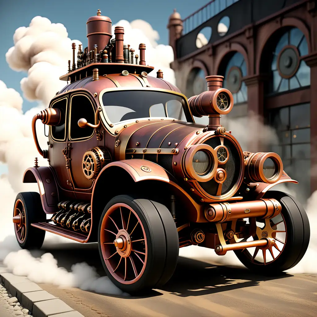 Vintage Steampunk Car Harnessing Powerful Energy