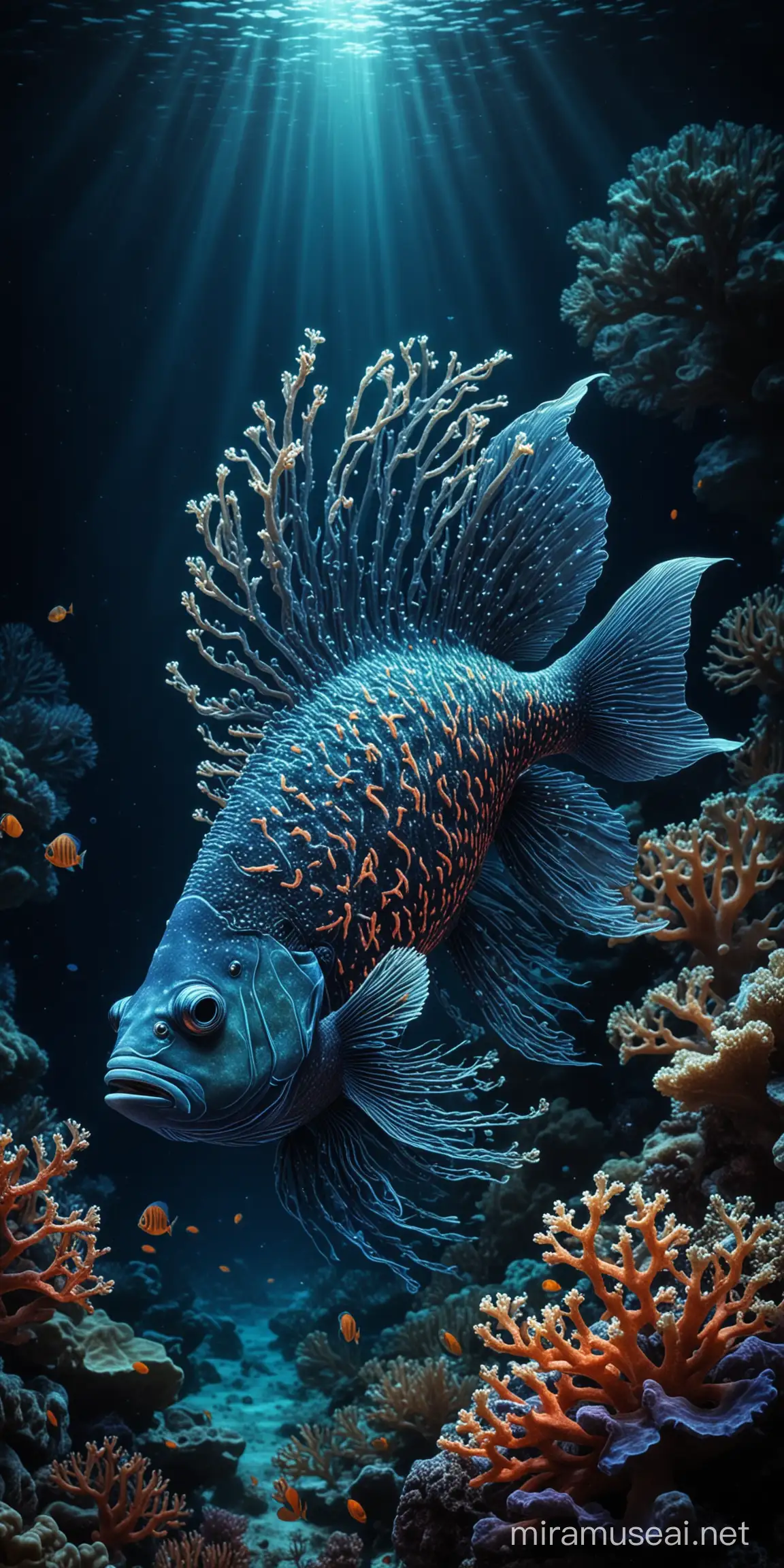 Mythical Coral Fish in the Dark Blue Sea