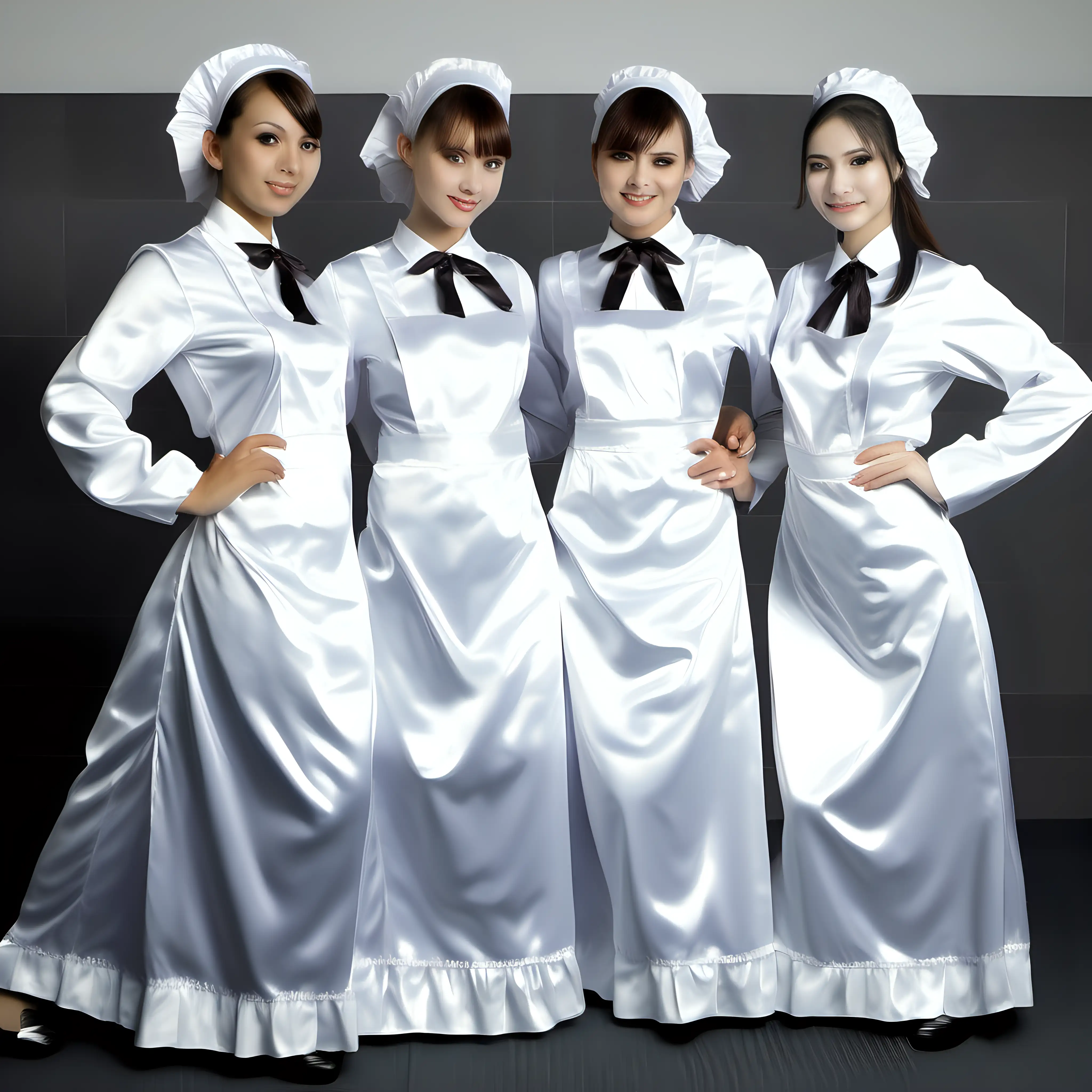 Elegant Girl in Satin Maid Uniform Graceful Domestic Servant in Luxurious Attire