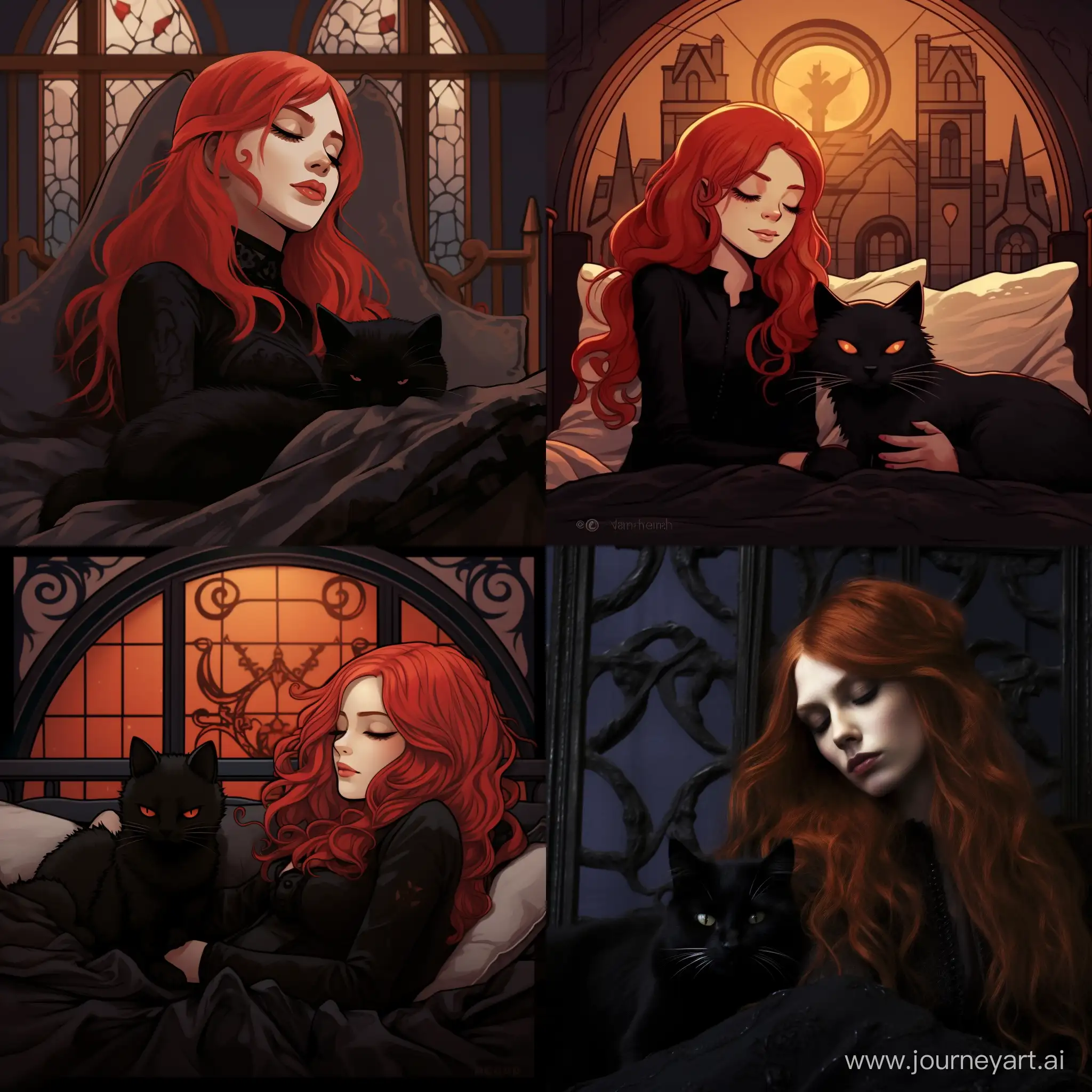 RedHaired-Gothic-Girl-Sleeping-with-GothicStyle-Cat