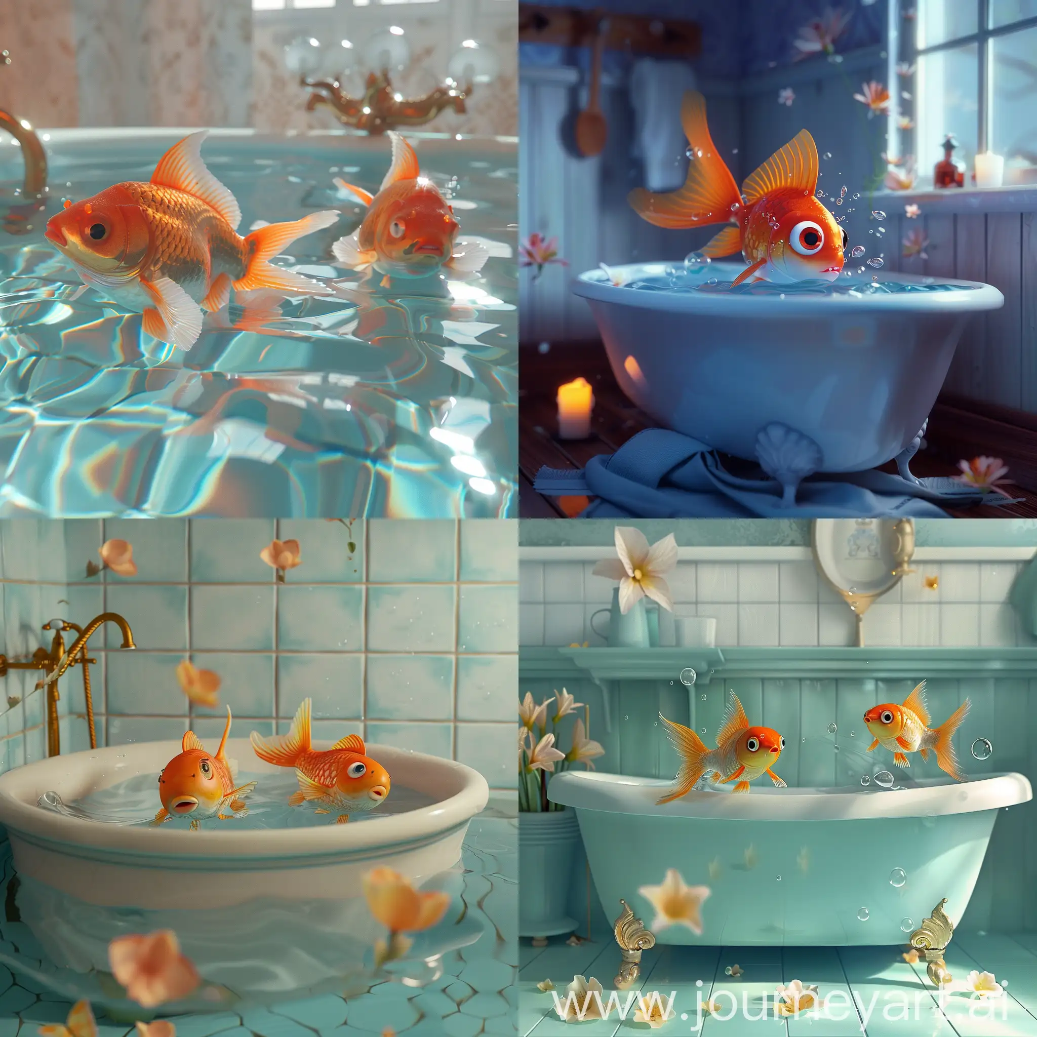 Colorful-Fish-Swimming-in-a-Vibrant-Bathtub-3D-Animation